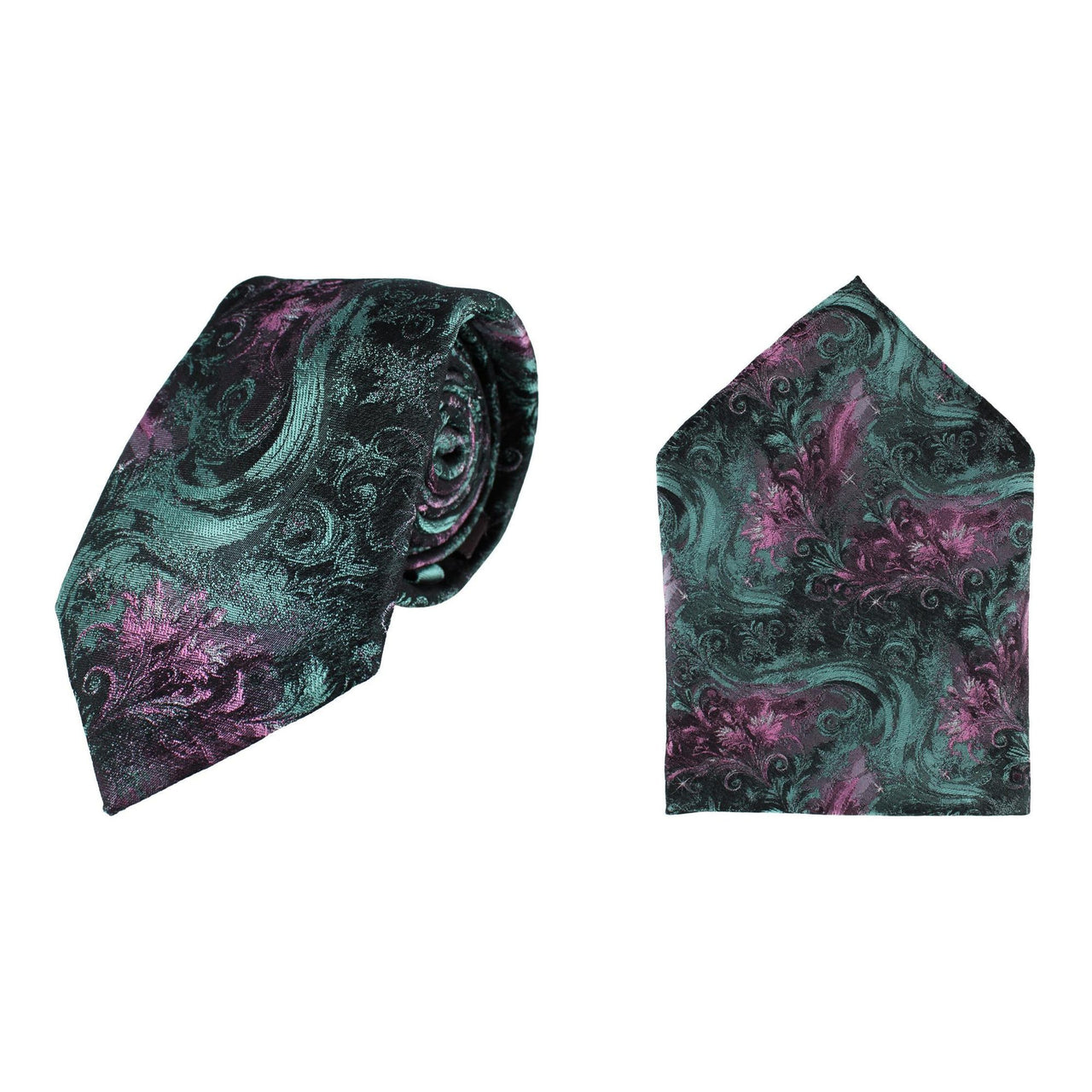 Big and Tall Arcane Storm Silk Tie & Pocket Square Bundle