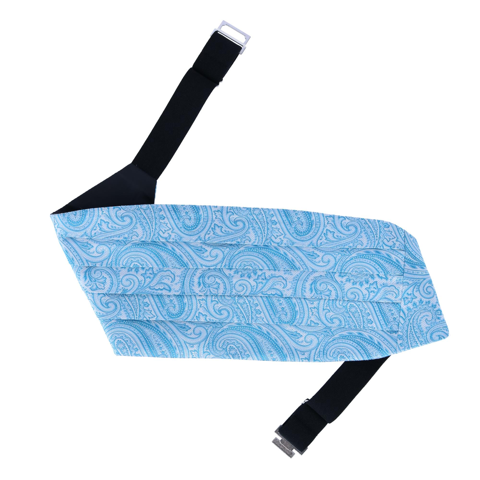 Sobee Paisley Silk Cummerbund - Light Blue Paisley