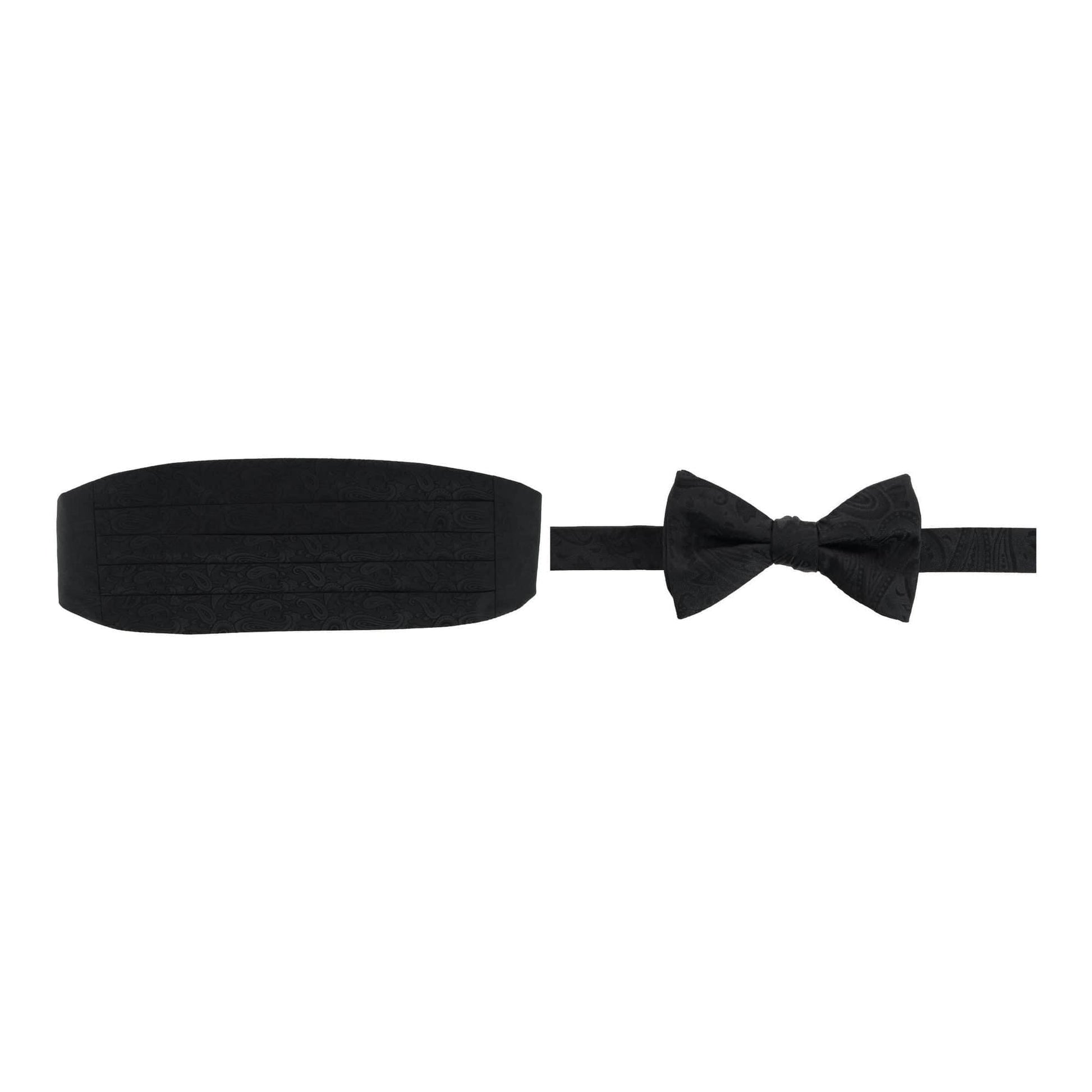 Banbury Tone on Tone Paisley Silk Cummerbund & Bow Tie Bundle - Black