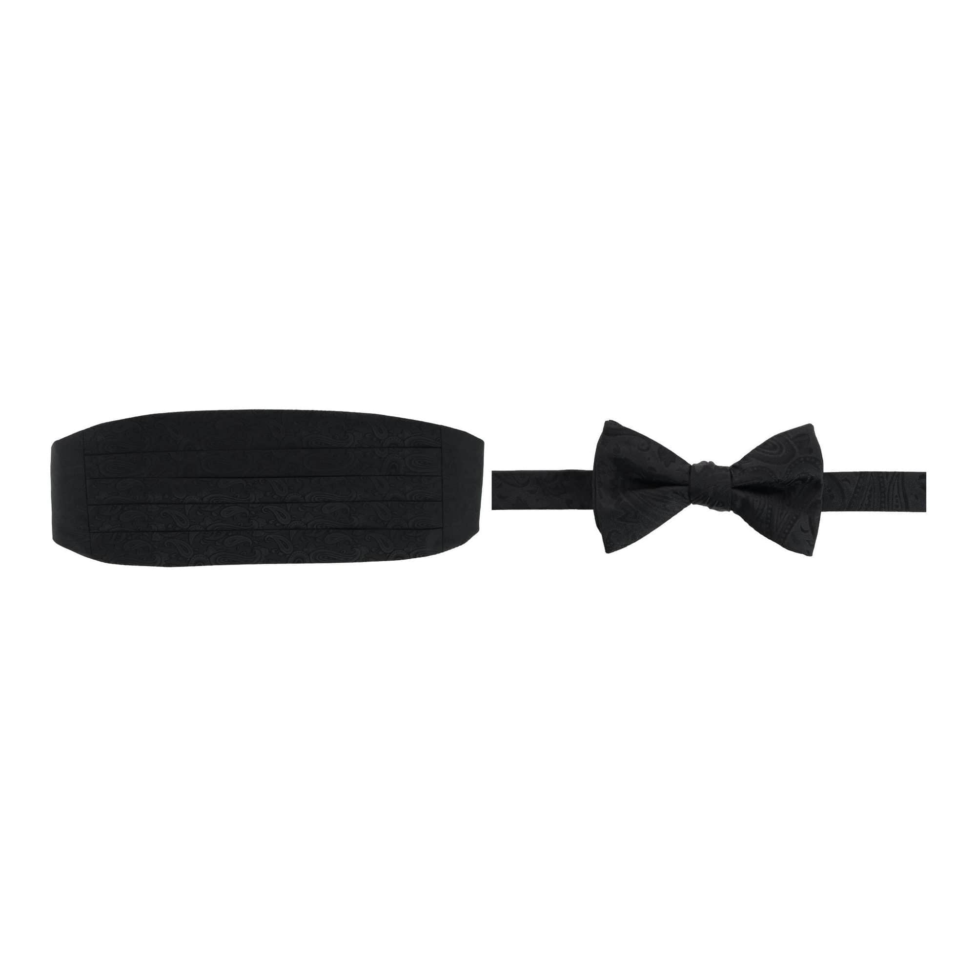 Banbury Tone on Tone Paisley Silk Cummerbund & Bow Tie Bundle - Black