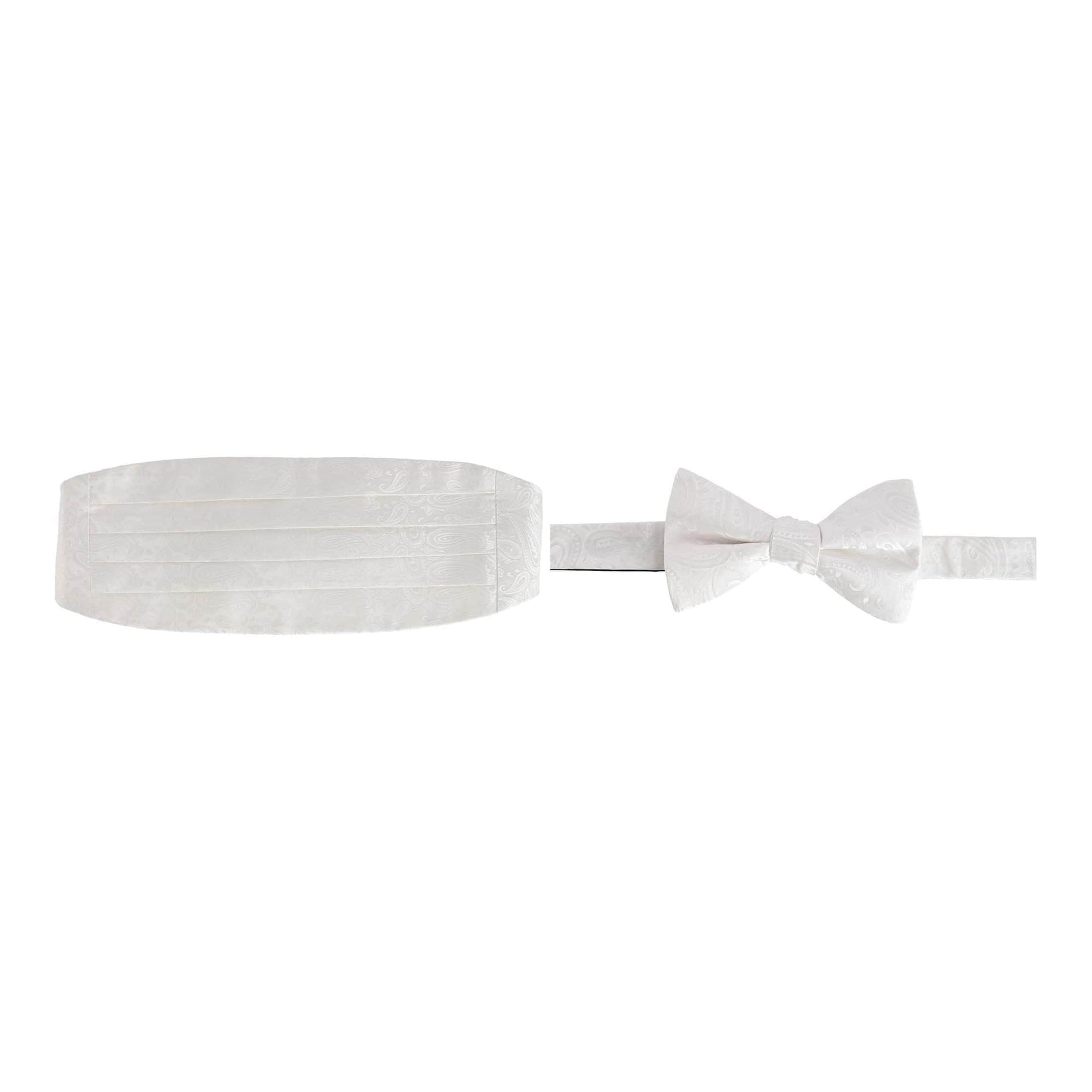 Banbury Tone on Tone Paisley Silk Cummerbund & Bow Tie Bundle - White