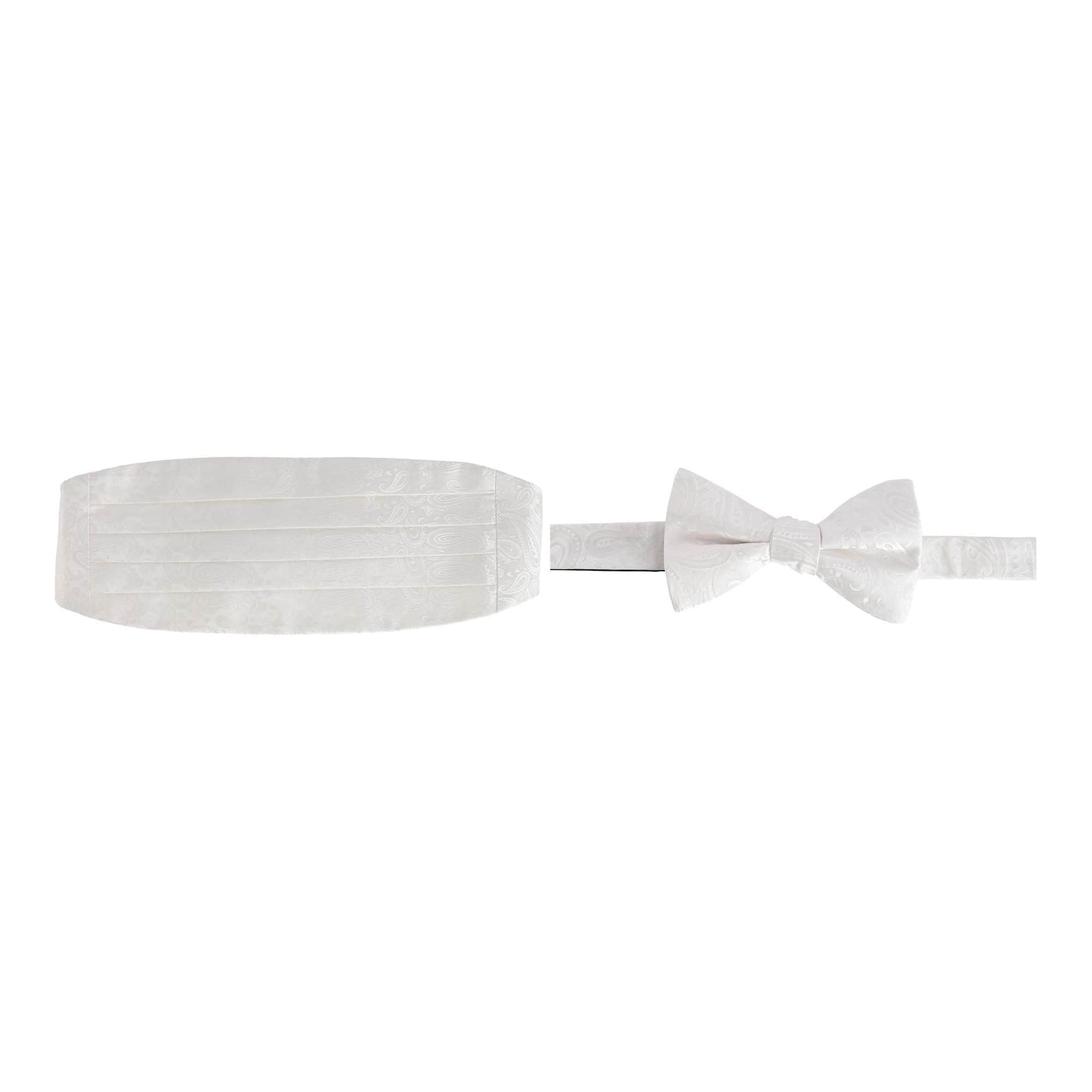 Banbury Tone on Tone Paisley Silk Cummerbund & Bow Tie Bundle - White