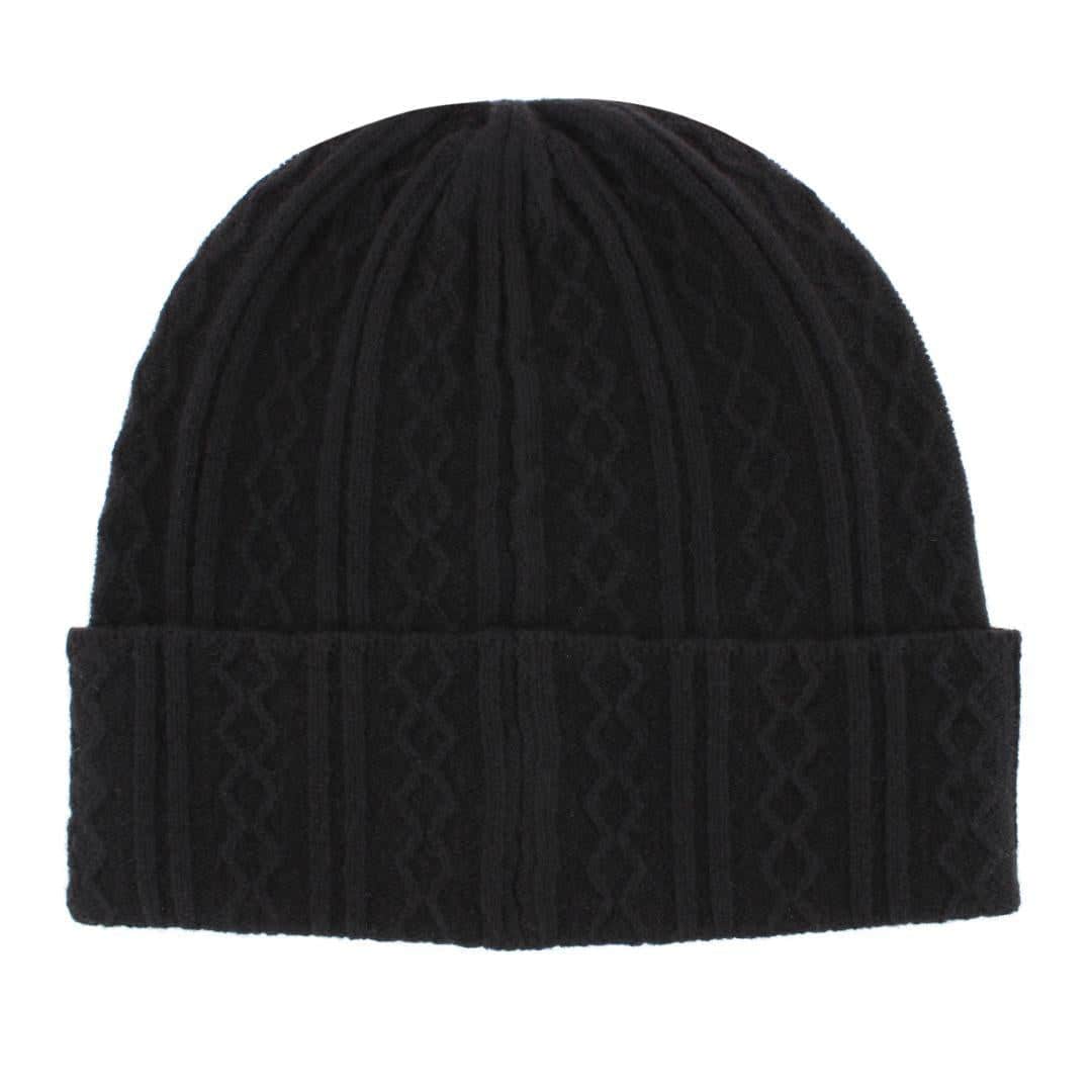 The Windsor Merino Wool Cable Knit Beanie - Black
