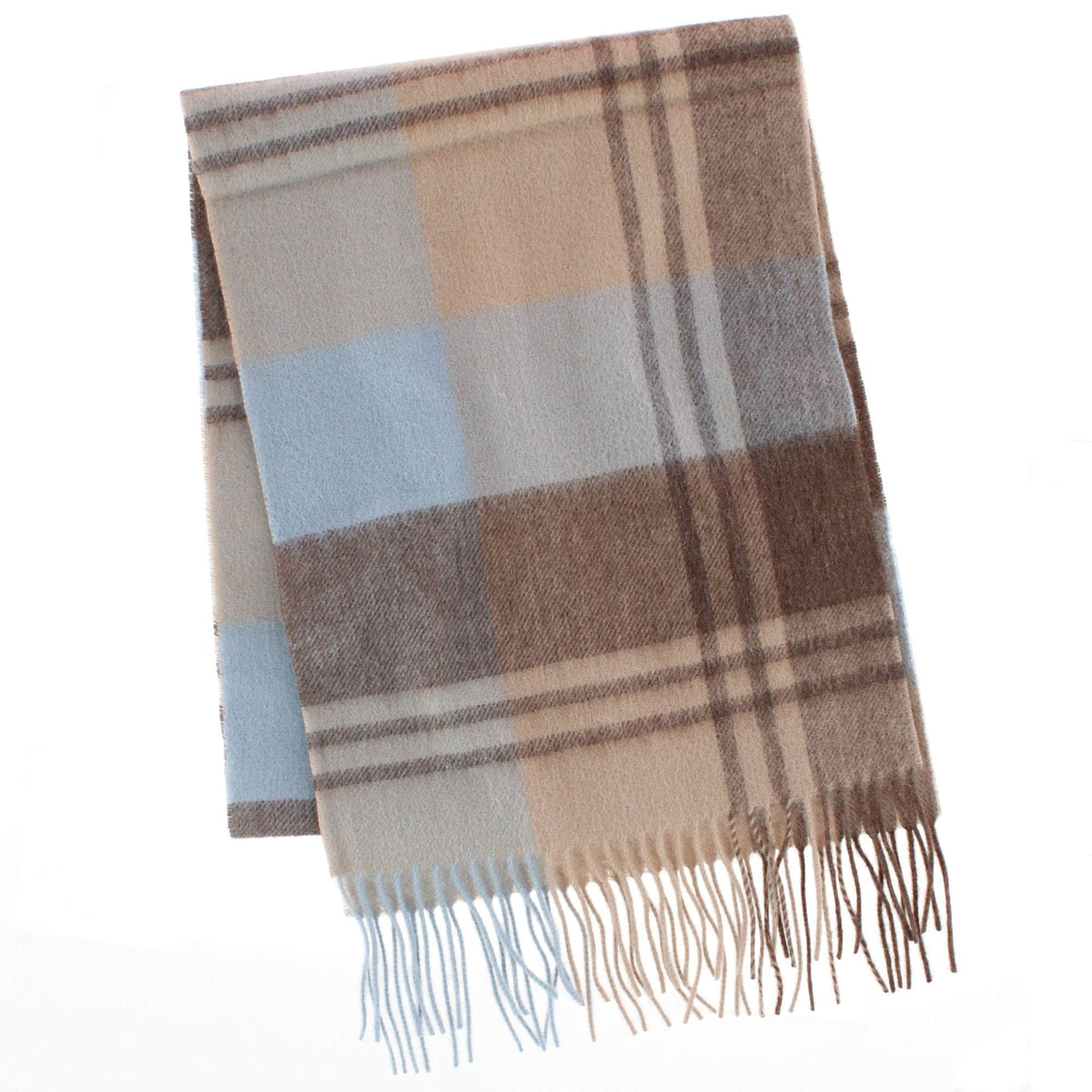 The Windsor Merino Wool Knit Neck Scarf - Brown/Tan/Light Blue Plaid