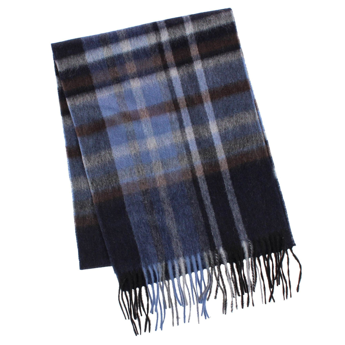 Camden Cashmere Soft and Cozy Neck Scarf - Navy Blue, Light Blue, Tan, and Brown Plaid