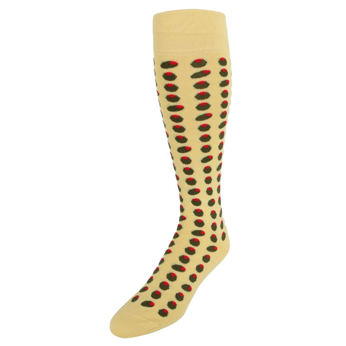Happy Hour Martini Olives Over The Calf Mercerized Cotton Novelty Socks (1 Pair) - Yellow
