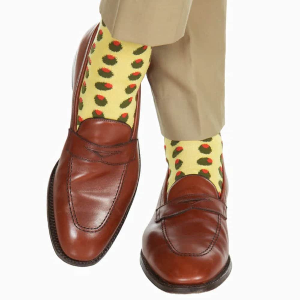 Happy Hour Martini Olives Over The Calf Mercerized Cotton Novelty Socks (1 Pair) - Yellow