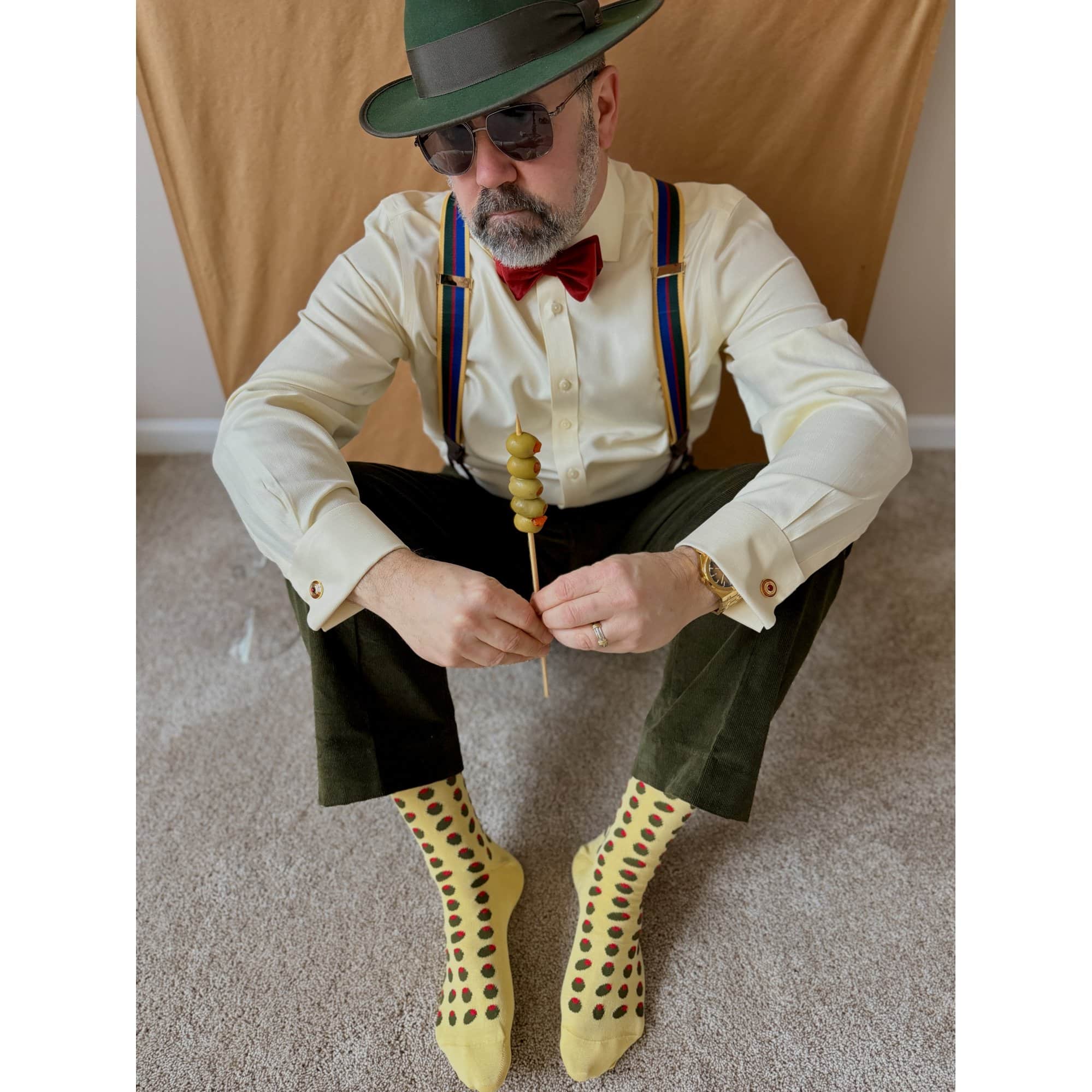 Happy Hour Martini Olives Over The Calf Mercerized Cotton Novelty Socks (1 Pair) - Yellow