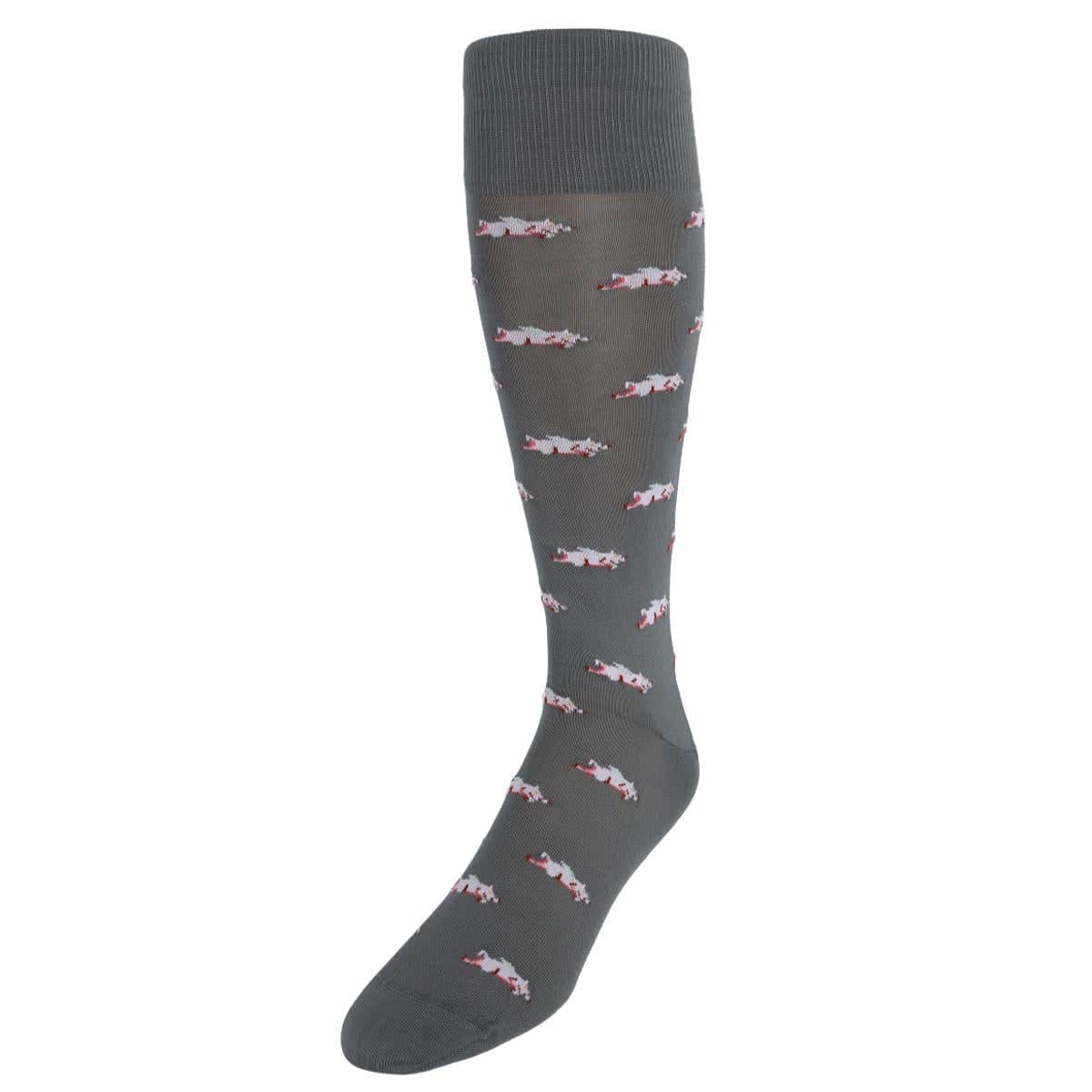 Penelope's Flying Pigs Over The Calf Mercerized Cotton Novelty Socks (1 Pair) - Grey