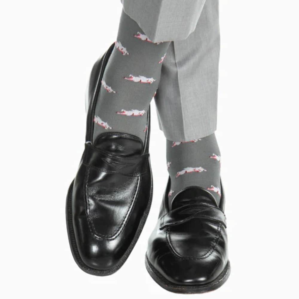 Penelope's Flying Pigs Over The Calf Mercerized Cotton Novelty Socks (1 Pair) - Grey