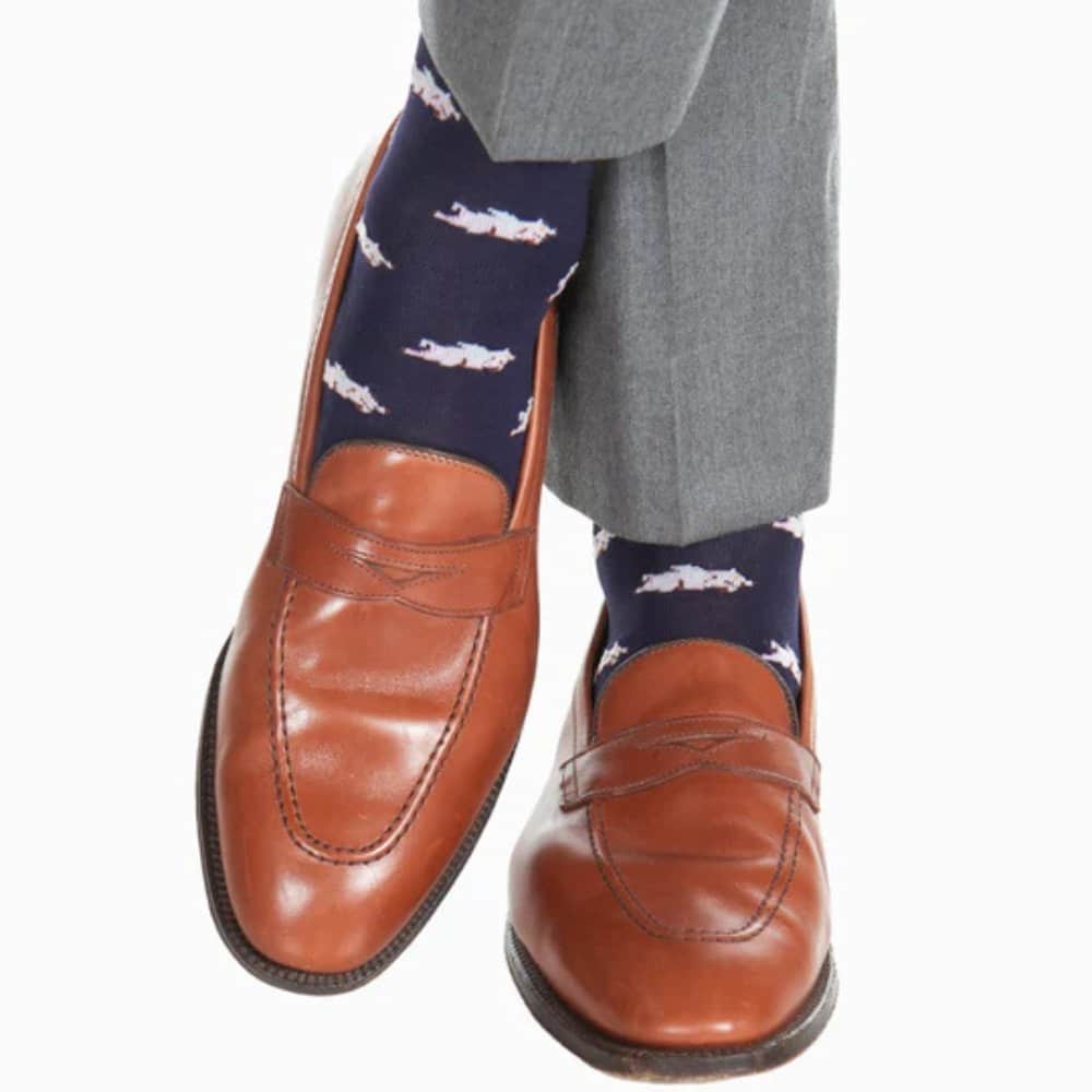 Penelope's Flying Pigs Over The Calf Mercerized Cotton Novelty Socks (1 Pair) - Navy Blue