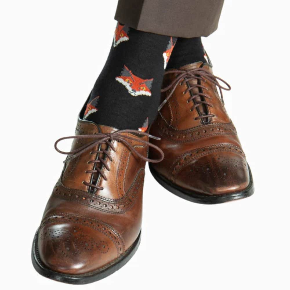 What Did The Fox Say Mid-Calf Mercerized Cotton Novelty Socks (1 Pair) - Black