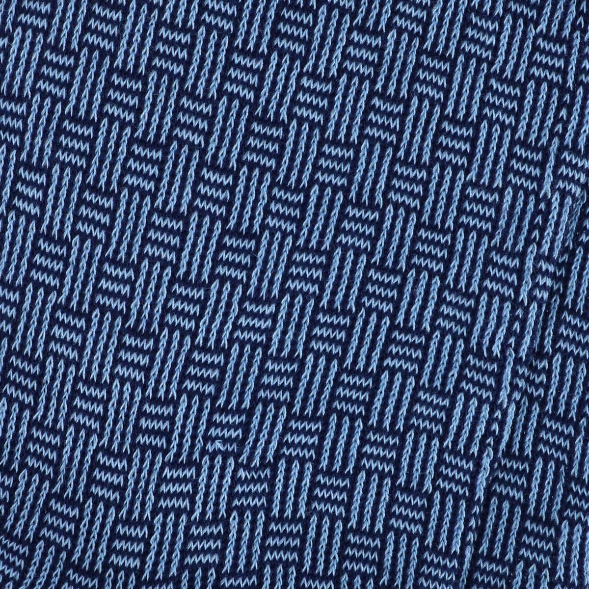Horatio Cross Hatch Design Mid-Calf Mercerized Cotton Socks - Classic Navy with Sky Blue Hatch Cross