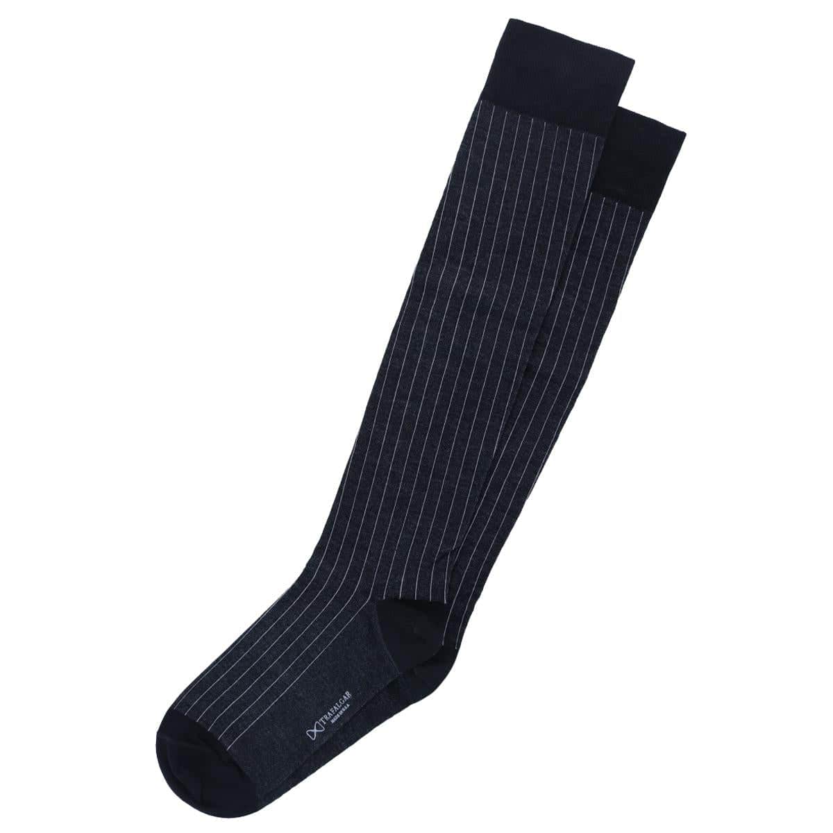 Valentino Vertical Stripe Over the Calf Mercerized Cotton Sock - Black with Ash Stripes