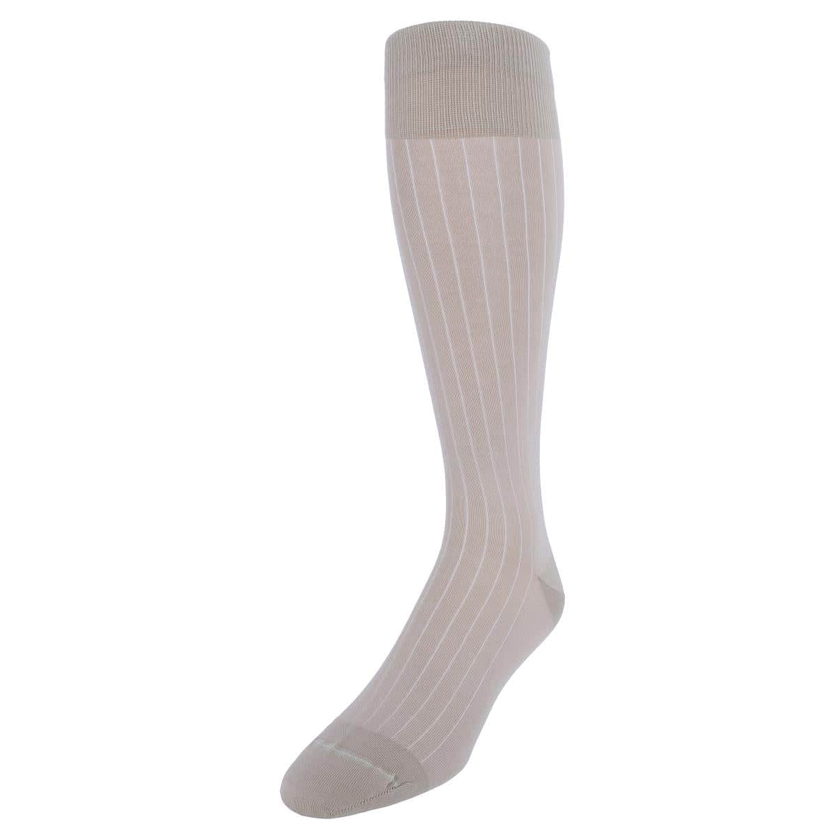 Valentino Vertical Stripe Over the Calf Mercerized Cotton Sock - Tan with White Stripes