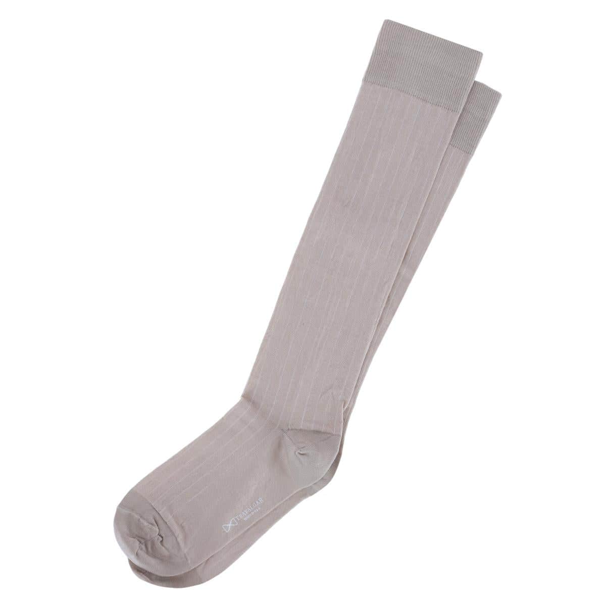 Valentino Vertical Stripe Over the Calf Mercerized Cotton Sock - Tan with White Stripes