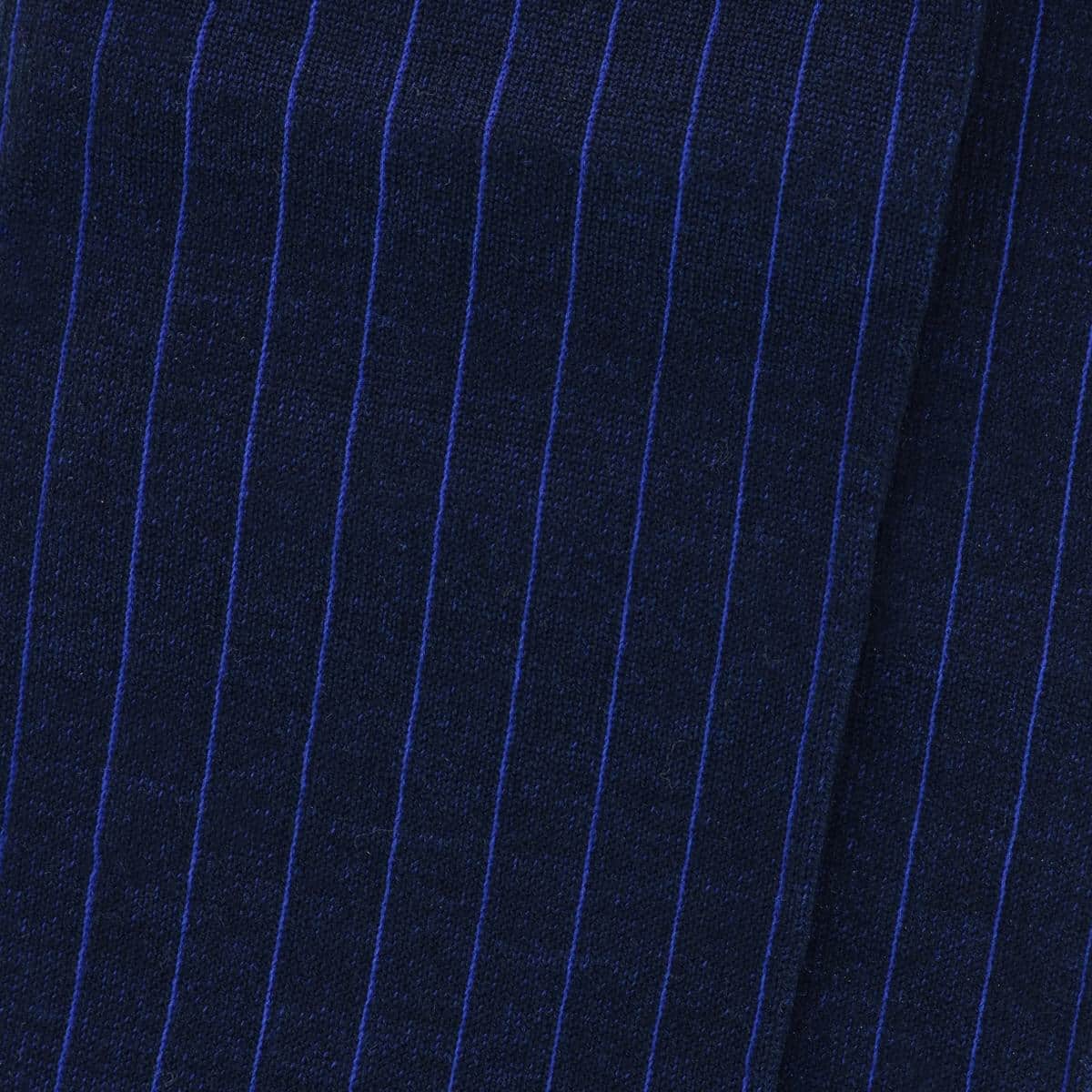 Valentino Vertical Stripe Over the Calf Mercerized Cotton Sock - Navy with Royal Blue Stripes