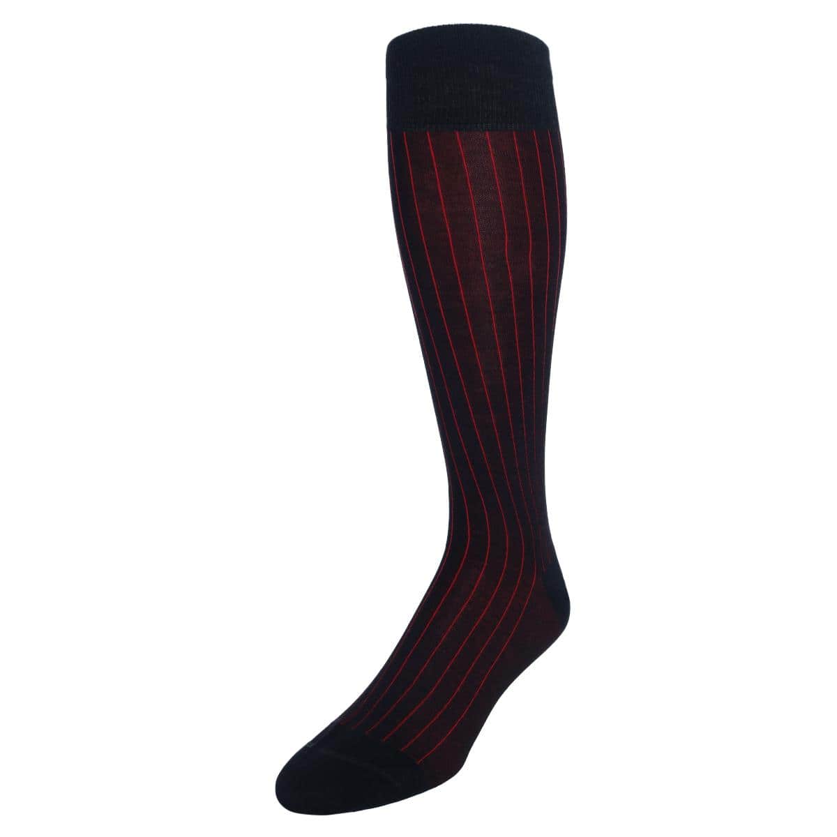 Valentino Vertical Stripe Over the Calf Mercerized Cotton Sock - Black with Red Stripes
