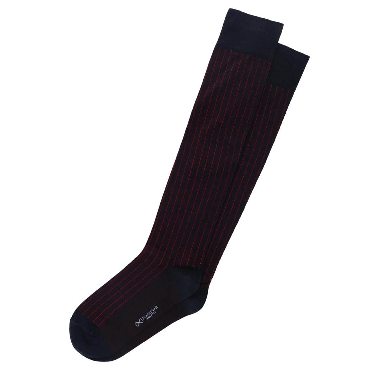 Valentino Vertical Stripe Over the Calf Mercerized Cotton Sock - Black with Red Stripes