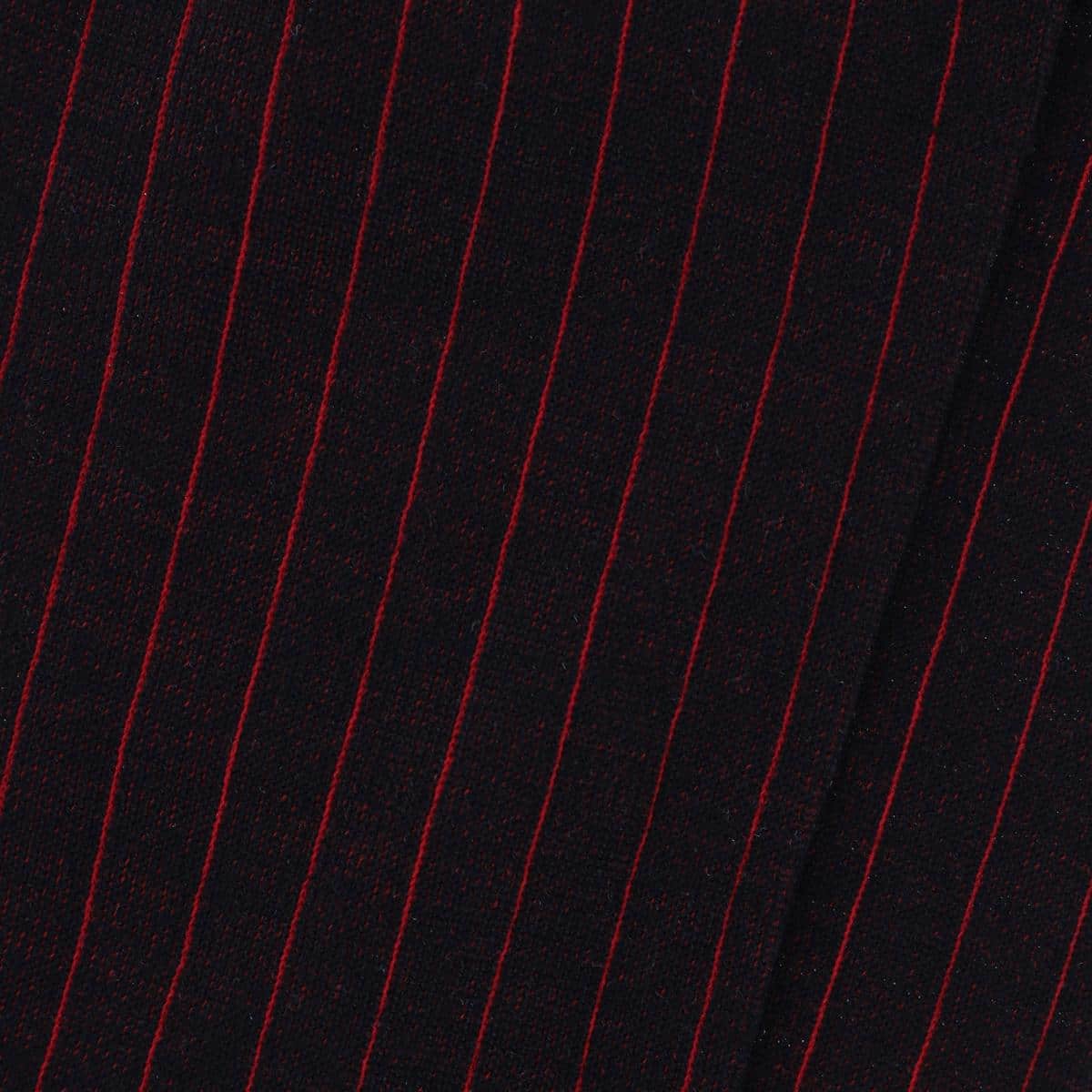 Valentino Vertical Stripe Over the Calf Mercerized Cotton Sock - Black with Red Stripes