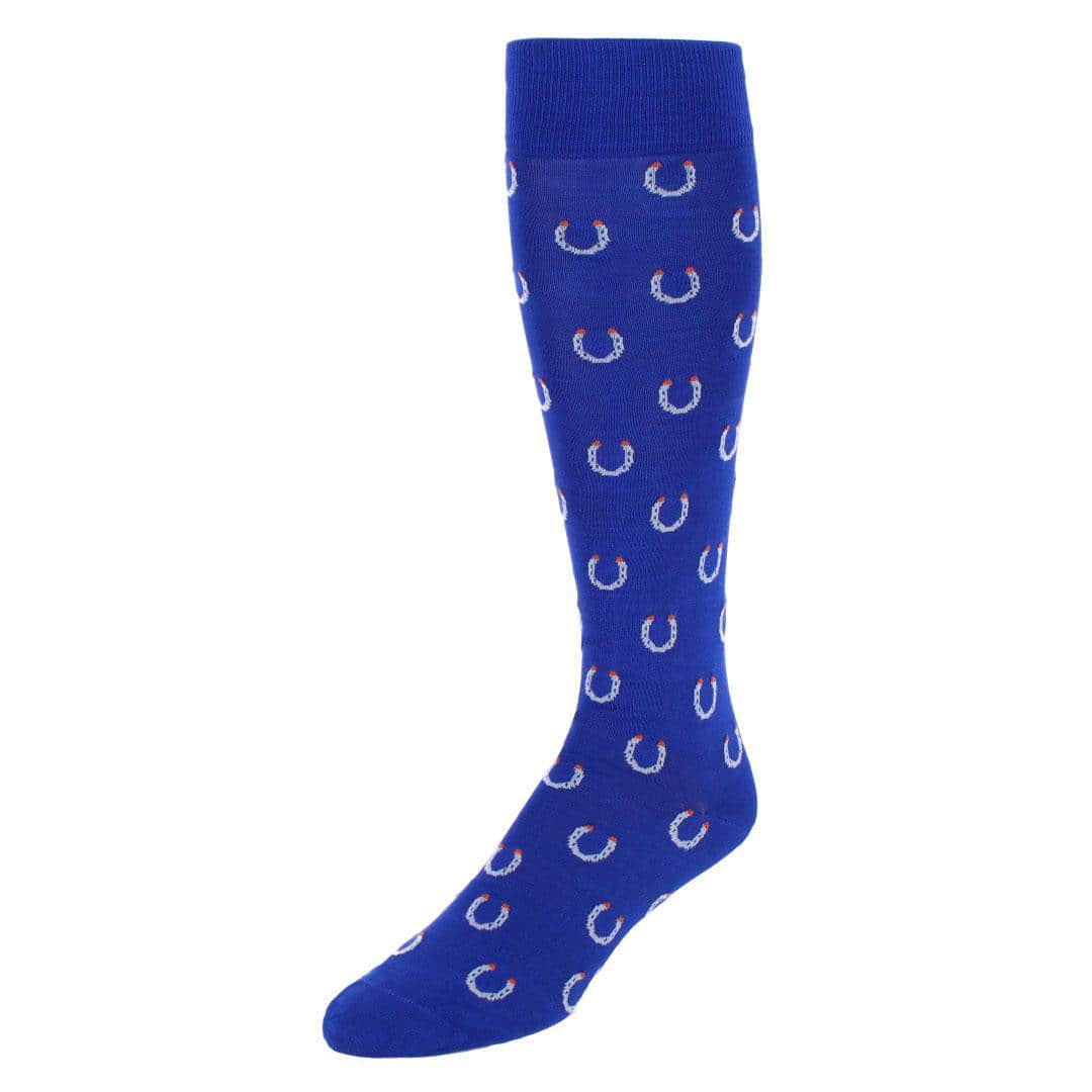 Lucky Horseshoe Mid-Calf Pima Cotton Dress Novelty Sock (1 Pair) - Royal Blue