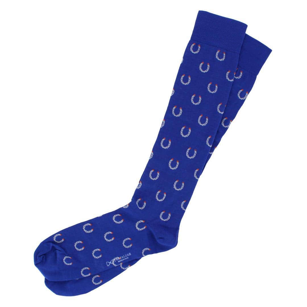 Lucky Horseshoe Mid-Calf Pima Cotton Dress Novelty Sock (1 Pair) - Royal Blue