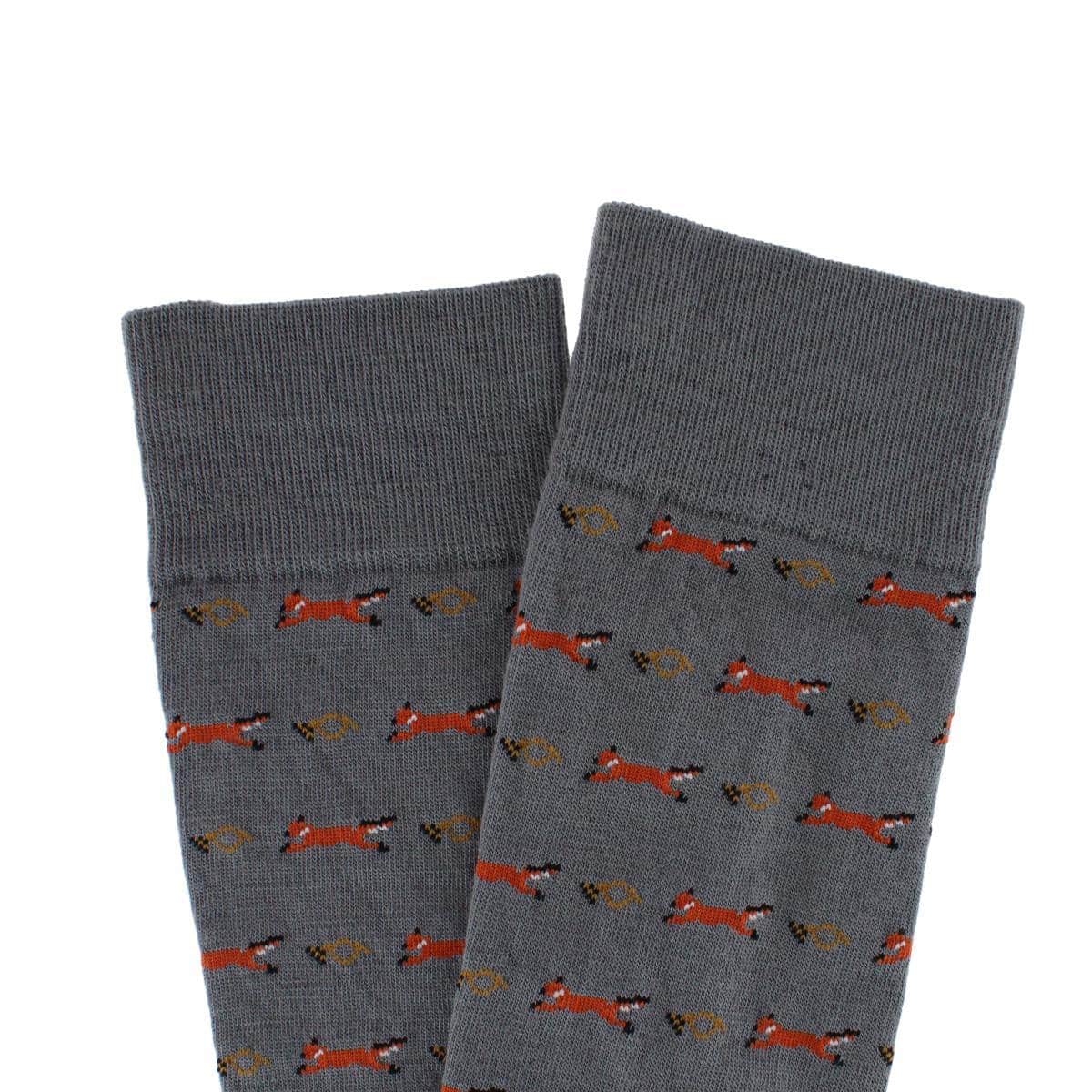 The Hunt Is On Mid-Calf Fox Noevlty Pima Cotton Dress Sock (1 Pair) - Mercury Grey