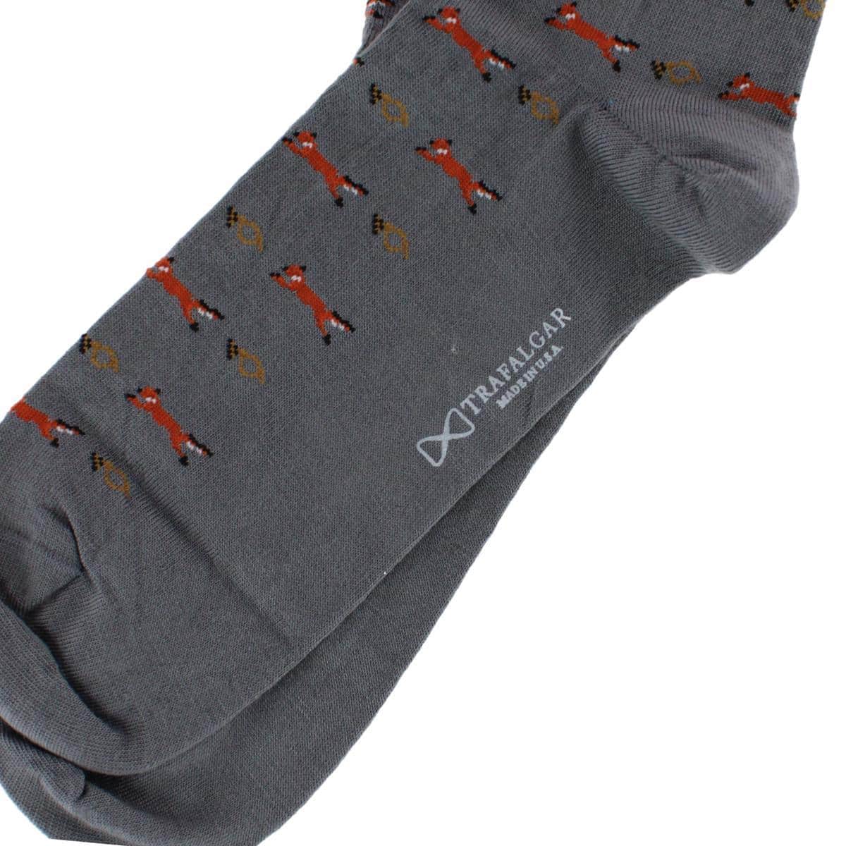 The Hunt Is On Mid-Calf Fox Noevlty Pima Cotton Dress Sock (1 Pair) - Mercury Grey