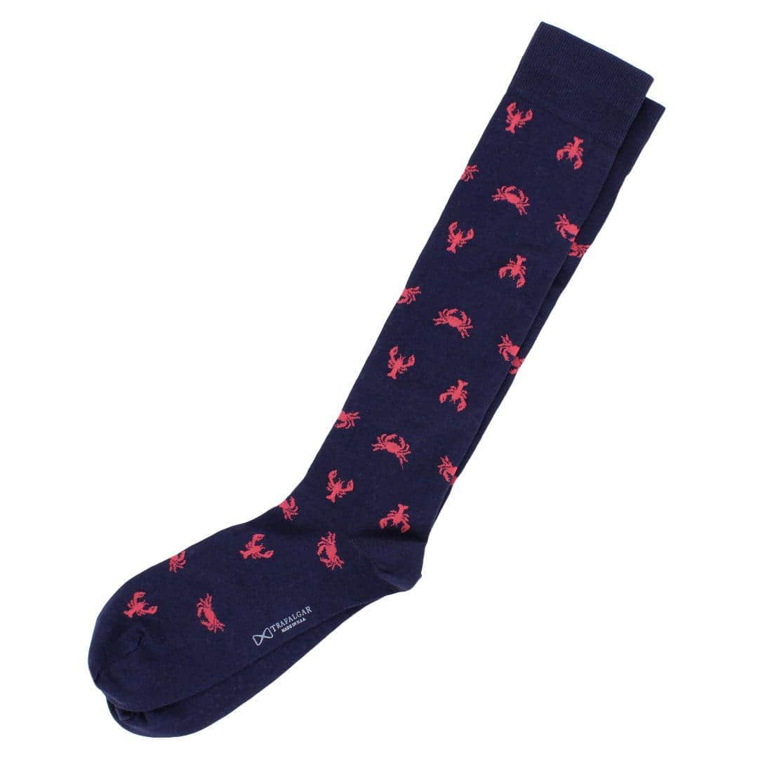 Sea Life Ahoy Over The Calf Pima Cotton Novelty Dress Socks (1 Pair) - Navy Blue