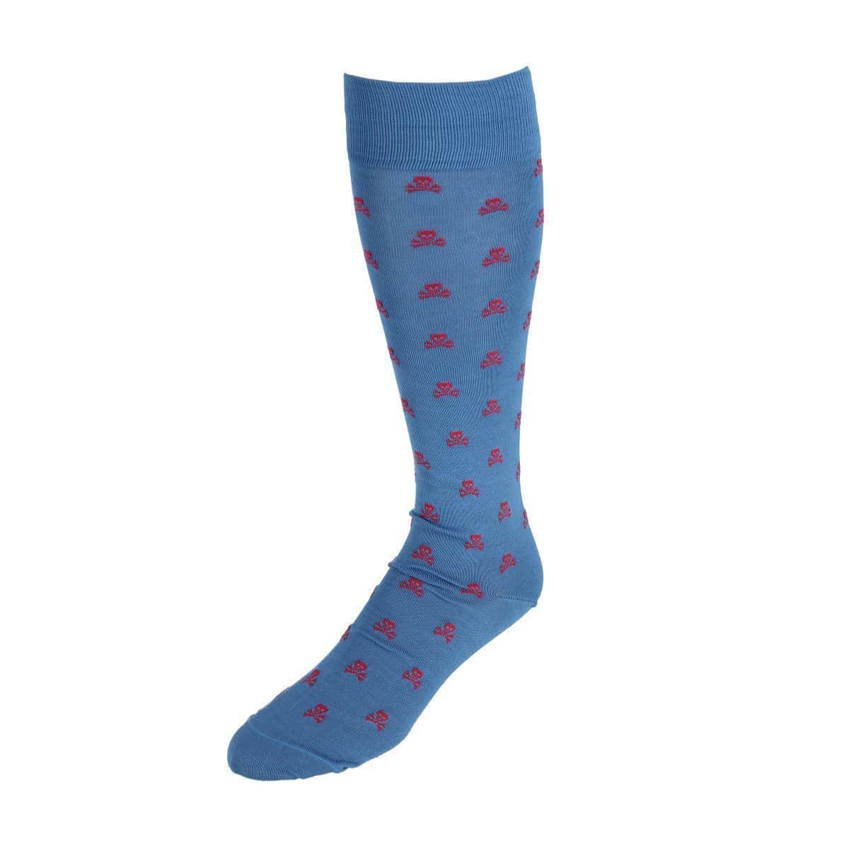 Pirate's Skull & Crossbones Pima Cotton Over The Calf Novelty Dress Sock (1 Pair) - Azure Blue