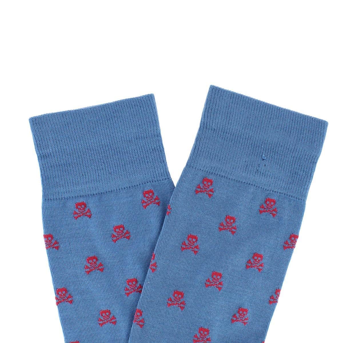 Pirate's Skull & Crossbones Pima Cotton Over The Calf Novelty Dress Sock (1 Pair) - Azure Blue