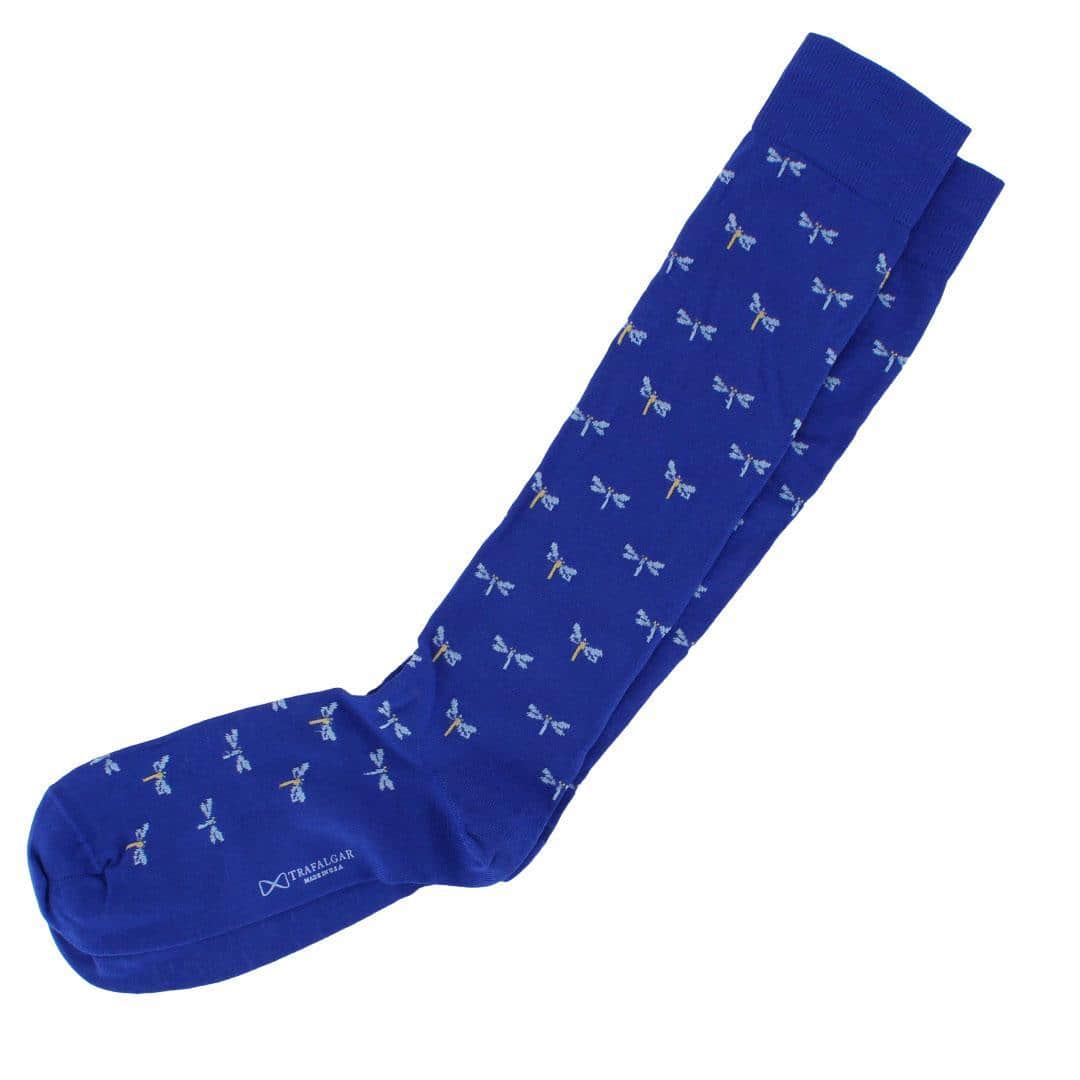 Renewal Dragonfly Novelty Over The Calf Pima Cotton Dress Sock (1 Pair) - Clematis Blue