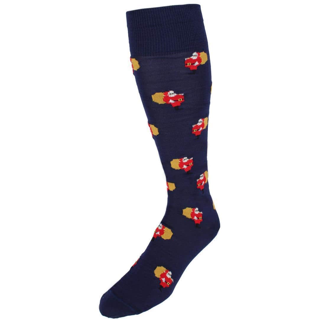 Santa's Delivery Novelty Over The Calf Mercerized Cotton Sock (1 Pair) - Navy Blue