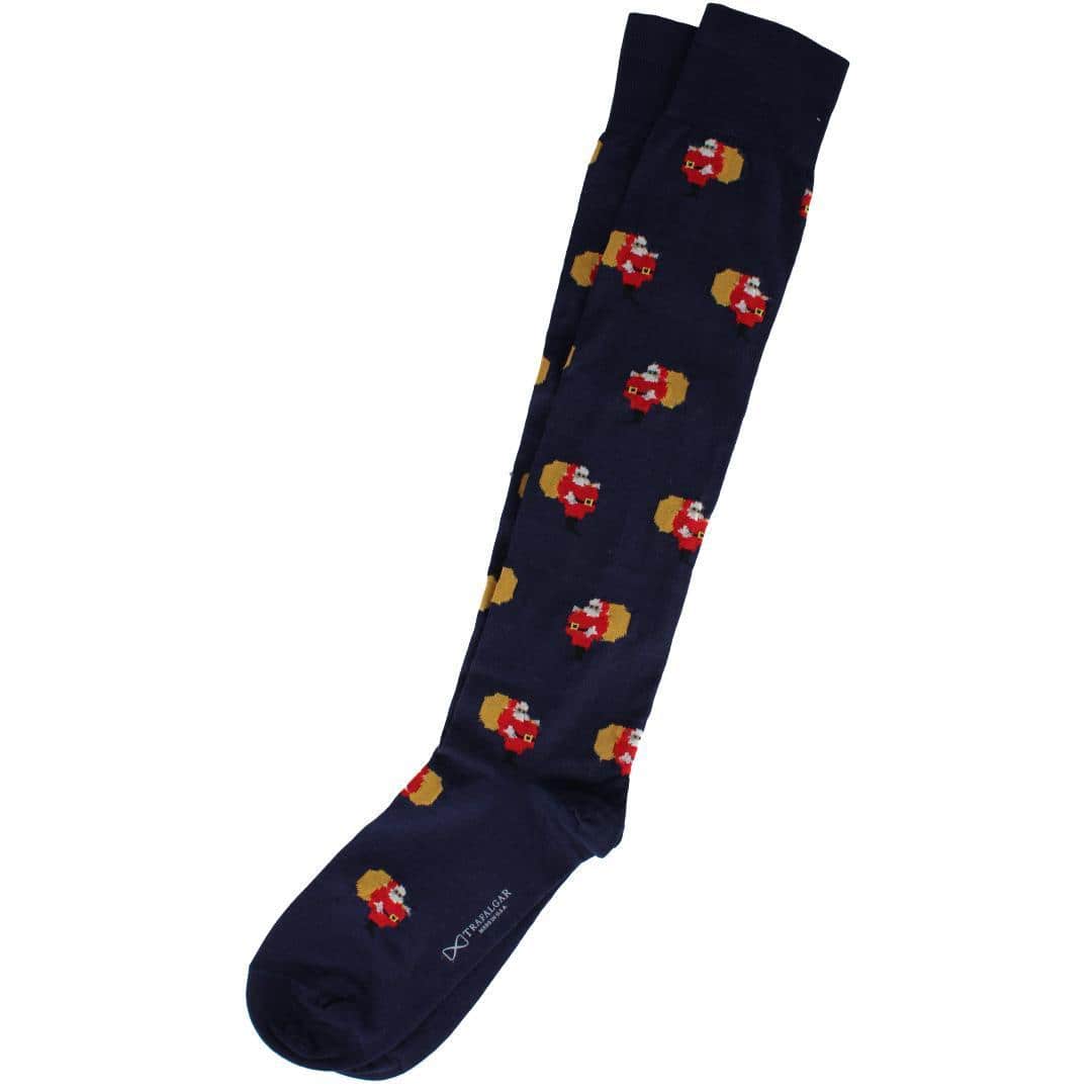 Santa's Delivery Novelty Over The Calf Mercerized Cotton Sock (1 Pair) - Navy Blue