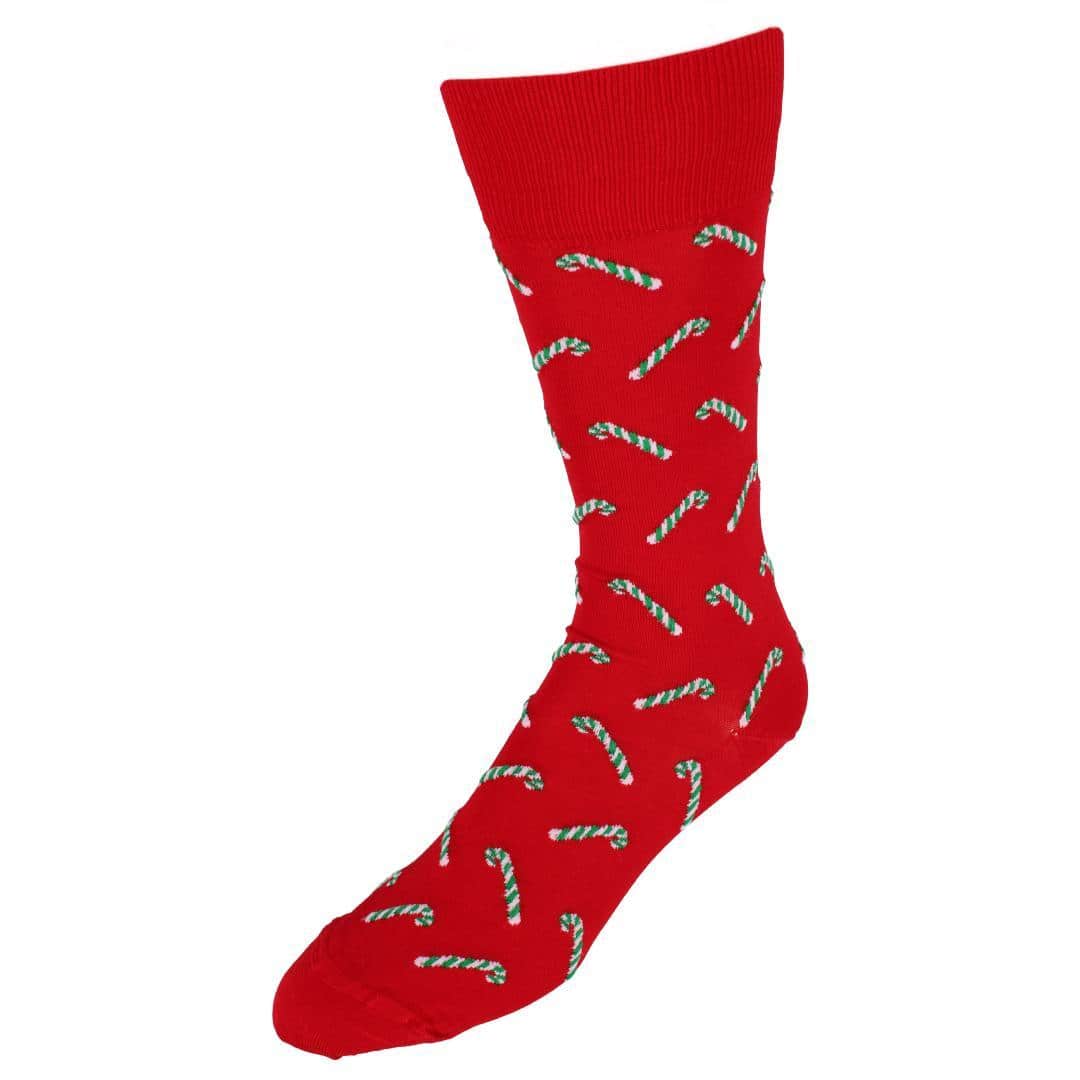 Candy Cane Lane Novelty Mid Calf Mercerized Cotton Socks (1 Pair) - Red