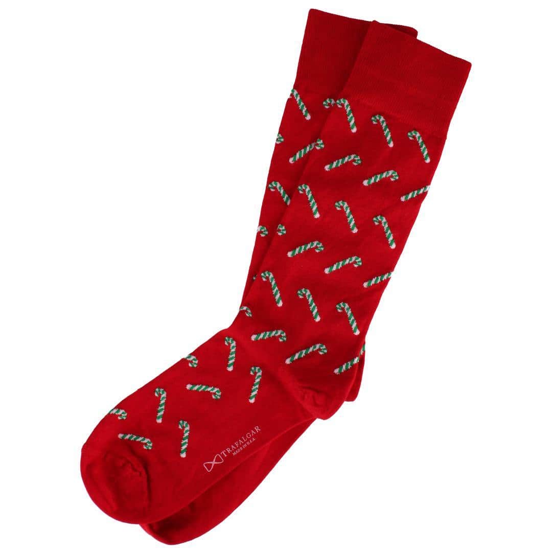 Candy Cane Lane Novelty Mid Calf Mercerized Cotton Socks (1 Pair) - Red