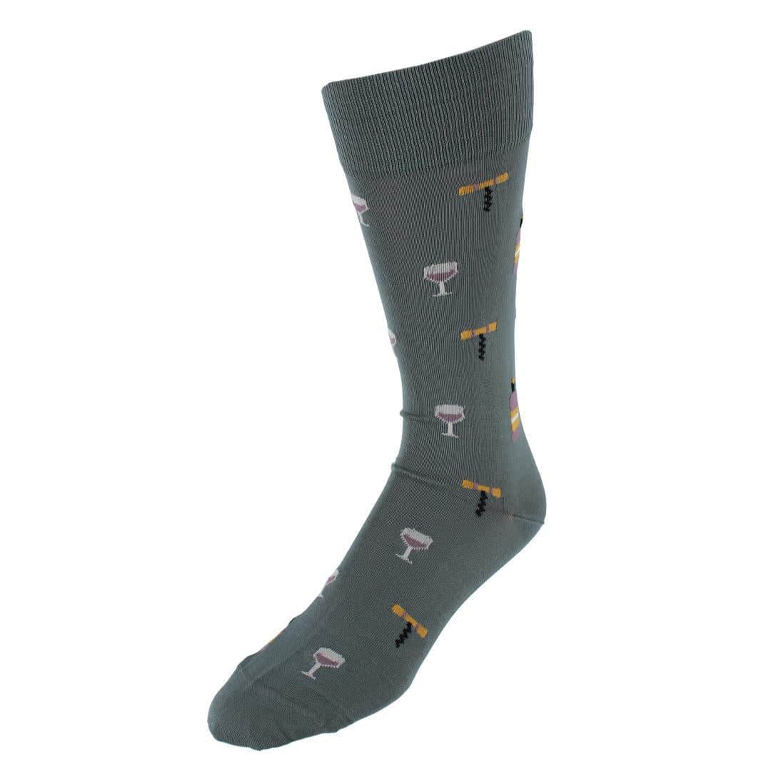 I'll Drink to That Wine Glass & Bottle Novelty Mid Calf Mercerized Cotton Sock (1 Pair) - Grey Steel
