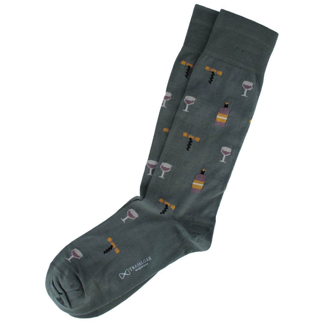 I'll Drink to That Wine Glass & Bottle Novelty Mid Calf Mercerized Cotton Sock (1 Pair) - Grey Steel