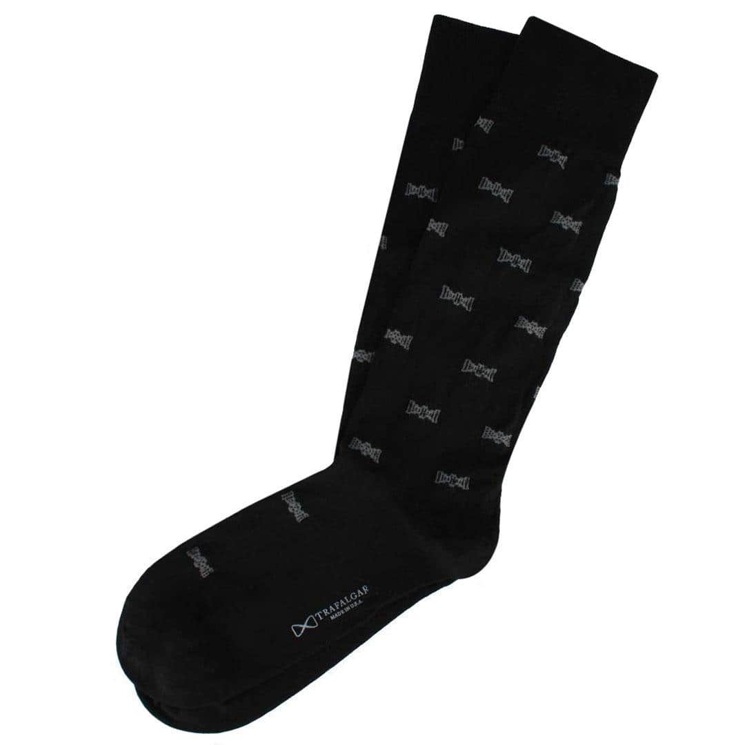 Dapper Bow Tie Novelty Mid Calf Mercerized Cotton Socks (1 Pair) - Black