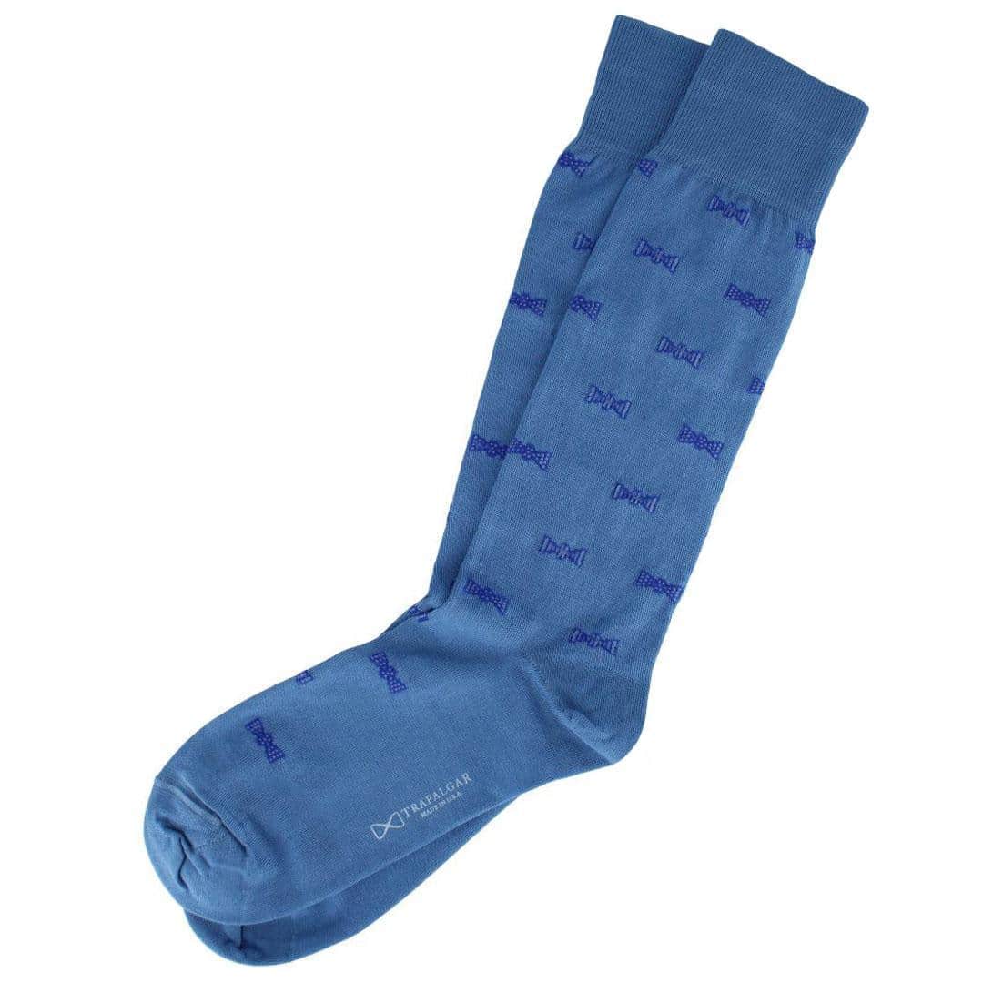 Dapper Bow Tie Novelty Mid Calf Mercerized Cotton Socks (1 Pair) - Light Blue