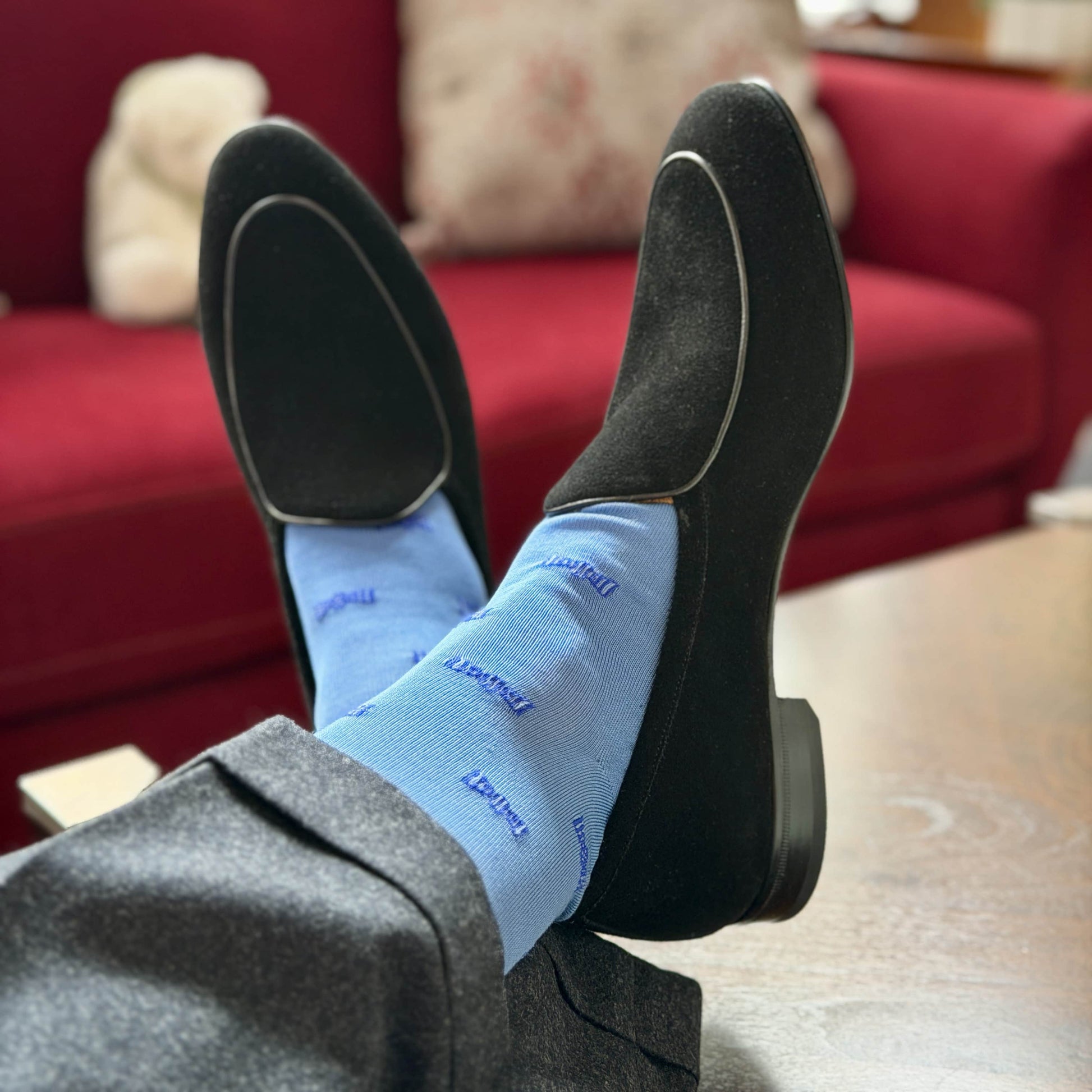 Dapper Bow Tie Novelty Mid Calf Mercerized Cotton Socks (1 Pair) - Light Blue