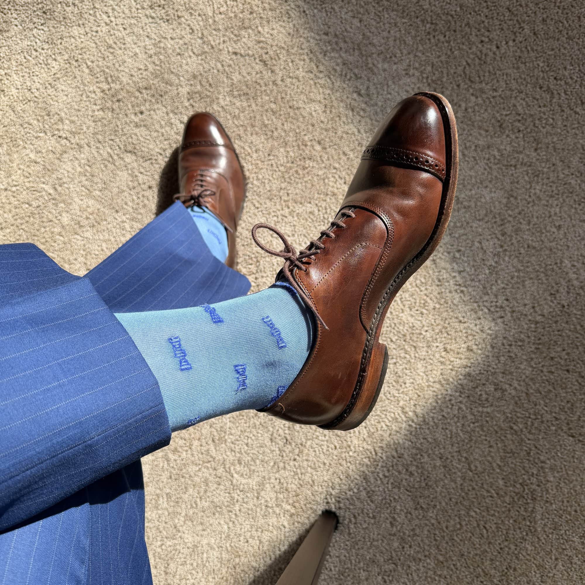 Dapper Bow Tie Novelty Mid Calf Mercerized Cotton Socks (1 Pair) - Light Blue