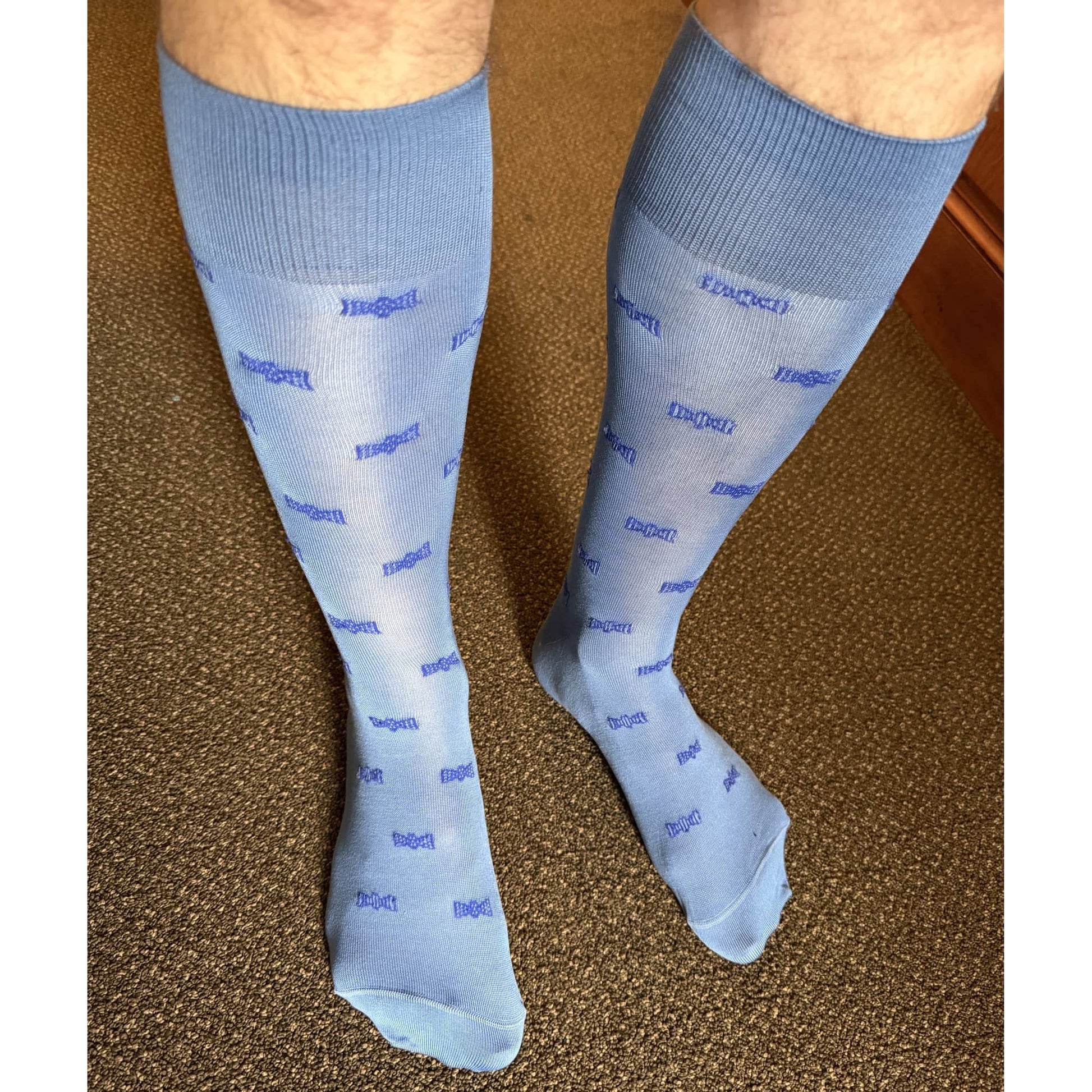 Dapper Bow Tie Novelty Mid Calf Mercerized Cotton Socks (1 Pair) - Light Blue