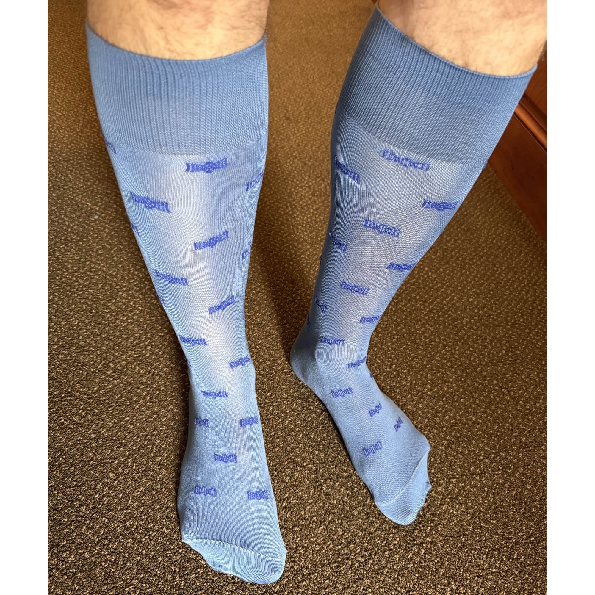 Dapper Bow Tie Novelty Mid Calf Mercerized Cotton Socks (1 Pair) - Light Blue