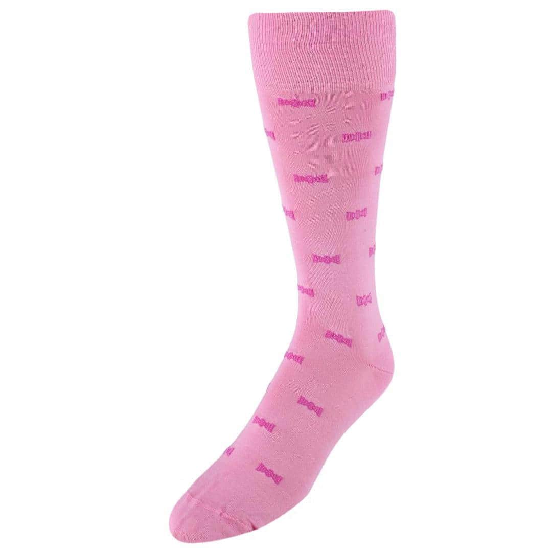Dapper Bow Tie Novelty Mid Calf Mercerized Cotton Socks (1 Pair) - Pink