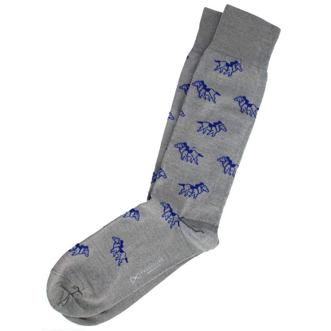 The Winner Jockey and Horse Novelty Mid Calf Mercerized Cotton Sock (1 Pair) - Grey