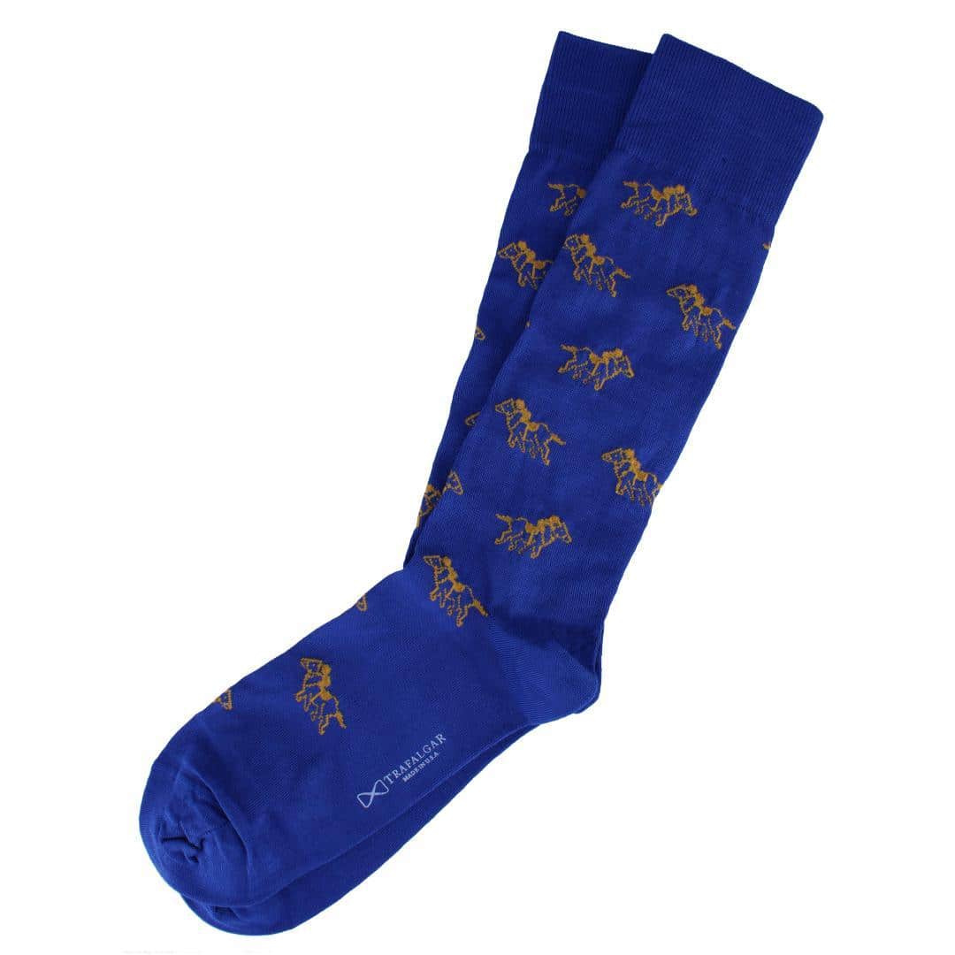 The Winner Jockey and Horse Novelty Mid Calf Mercerized Cotton Sock (1 Pair) - Blue