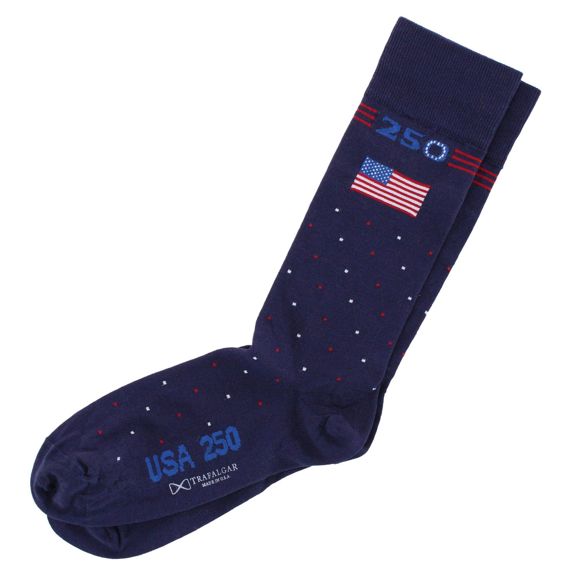 Founders 250 Polka Dot Mid Calf Mercerized Cotton Socks (1 Pair) - Navy Blue with Polka Dots