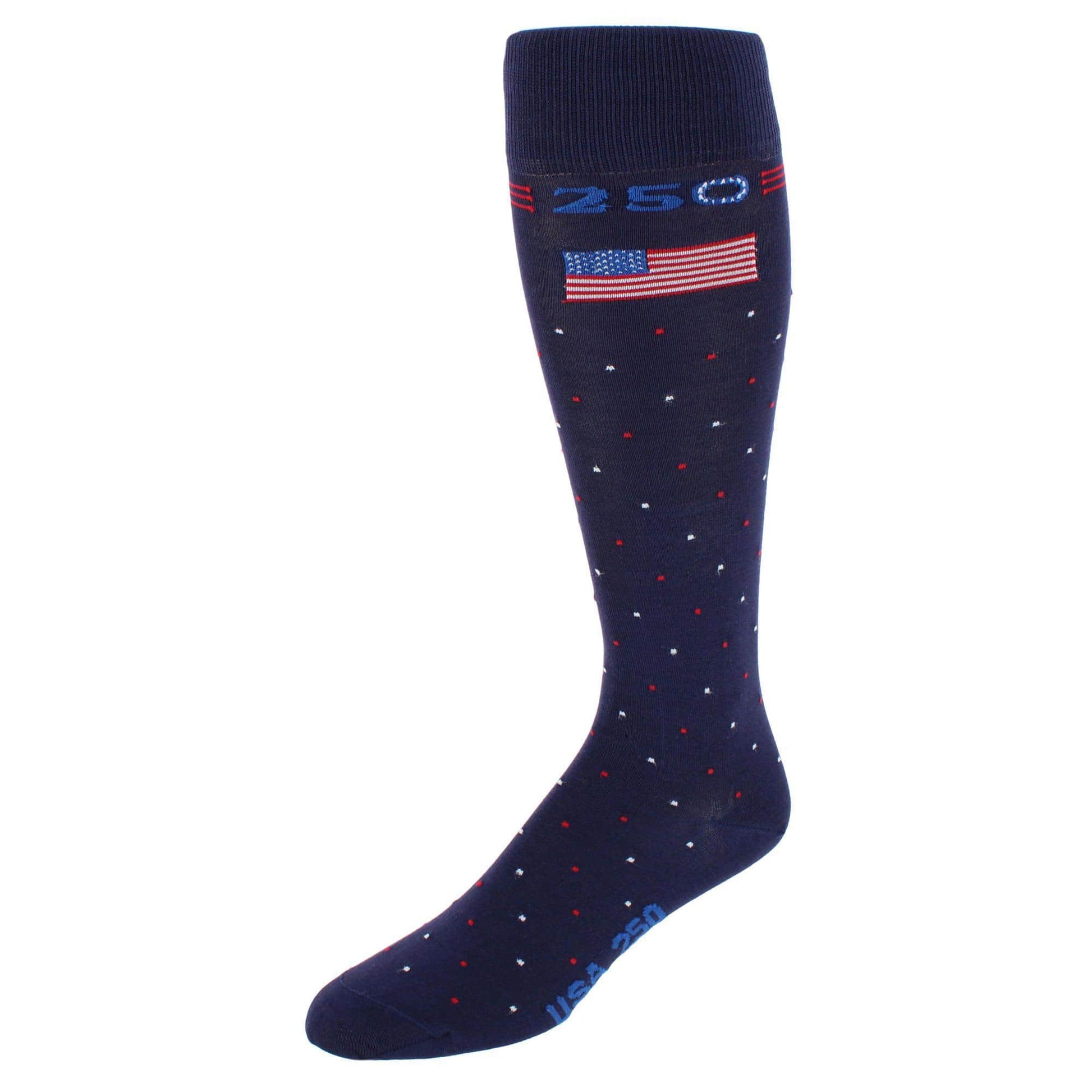 Founders 250 Polka Dot Over The Calf Mercerized Cotton Socks (1 Pair) - Navy Blue with Polka Dots