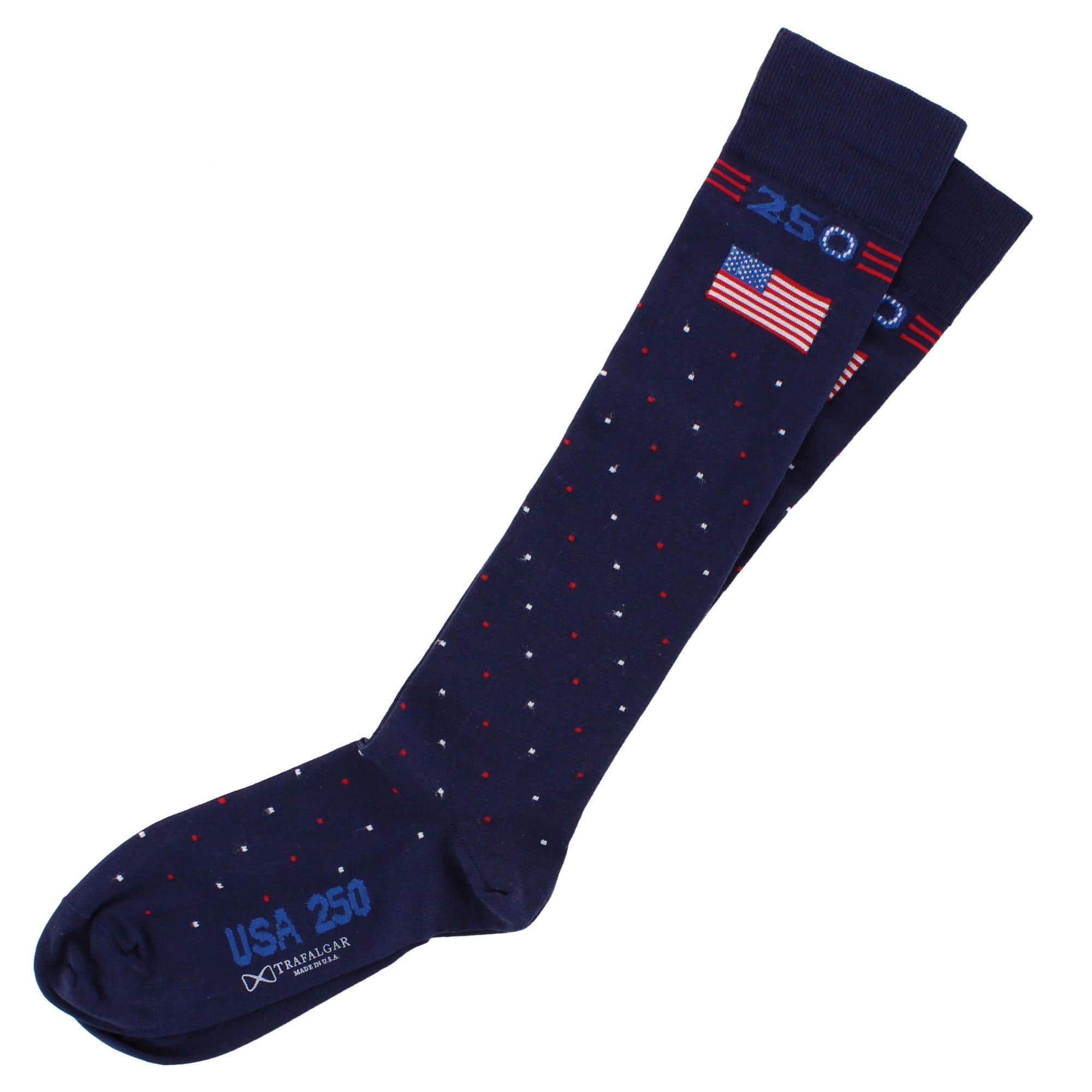 Founders 250 Polka Dot Over The Calf Mercerized Cotton Socks (1 Pair) - Navy Blue with Polka Dots